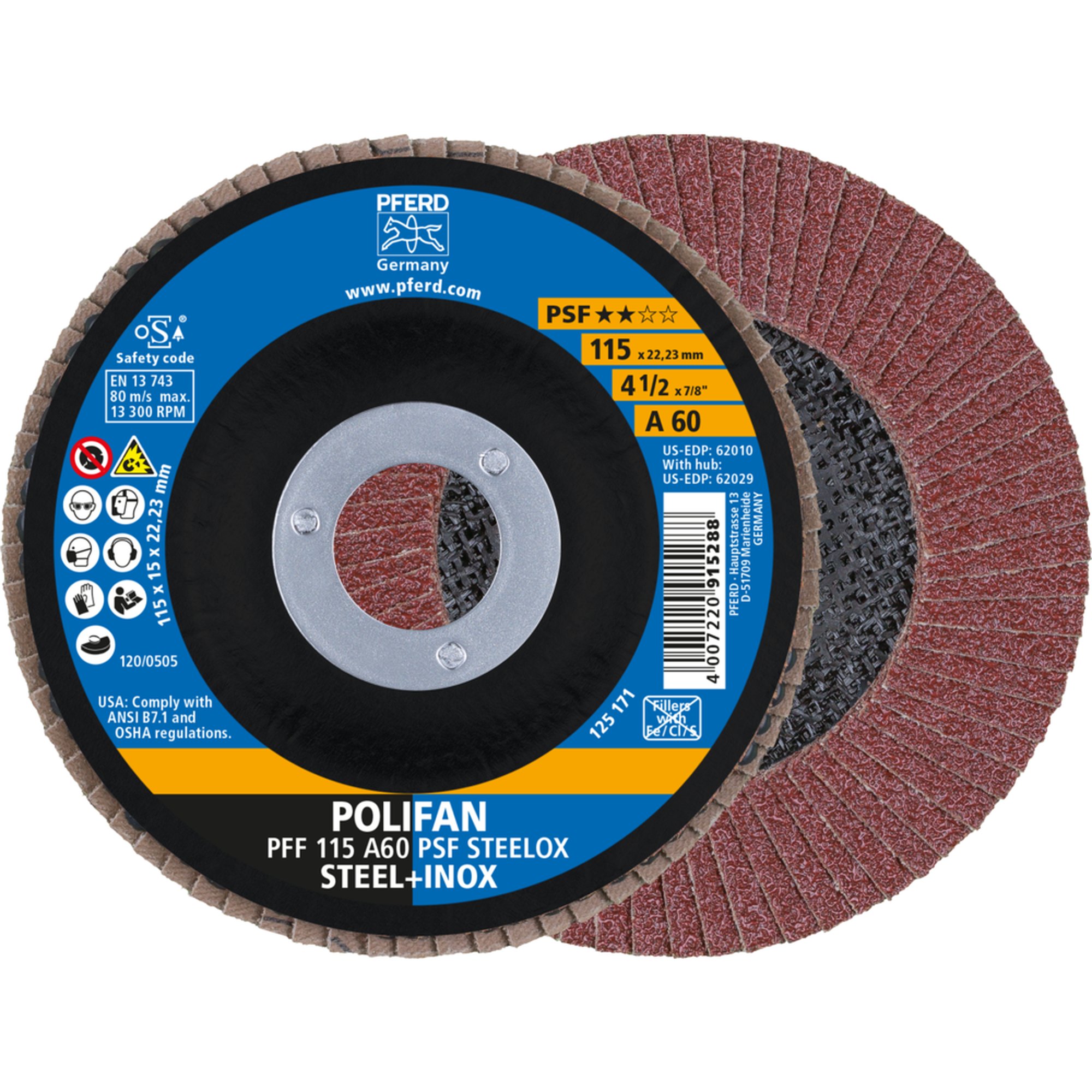 10 x PFERD POLIFAN-Fächerscheibe PFF 115 A 60 PSF STEELOX