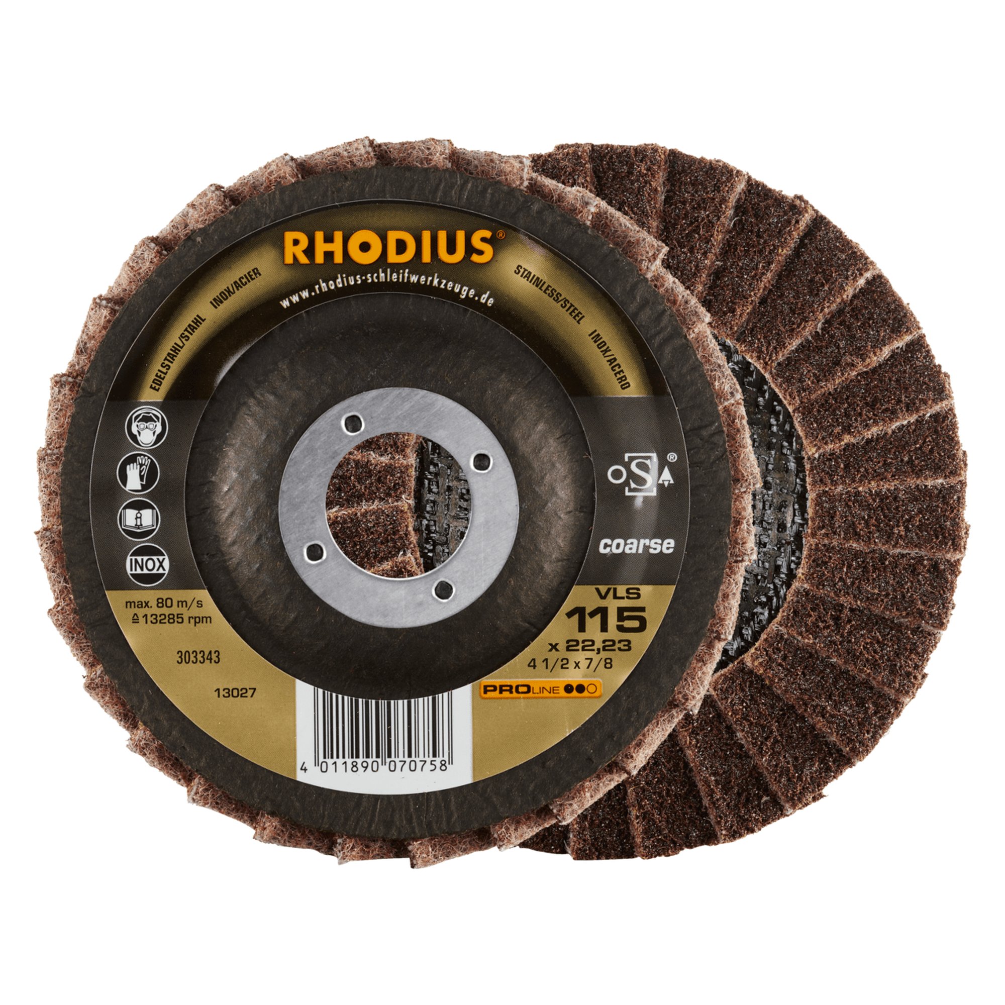 10 x RHODIUS Fächerschleifscheibe Fächerscheibe VLS Ø 115 mm Korn coarse