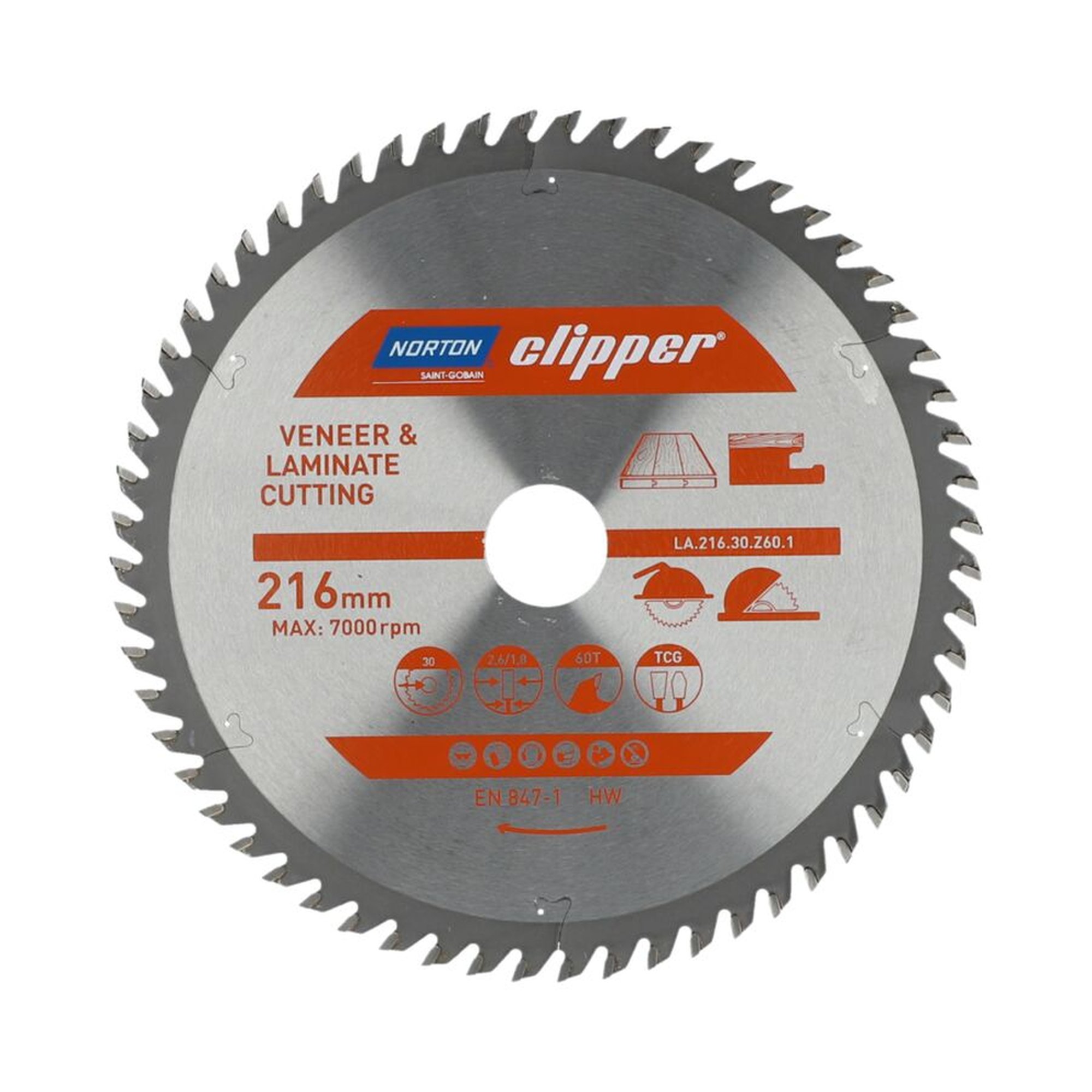 Norton Clipper TCT-Sägeblatt 216x2.6mm/1.8x30mm für Laminat