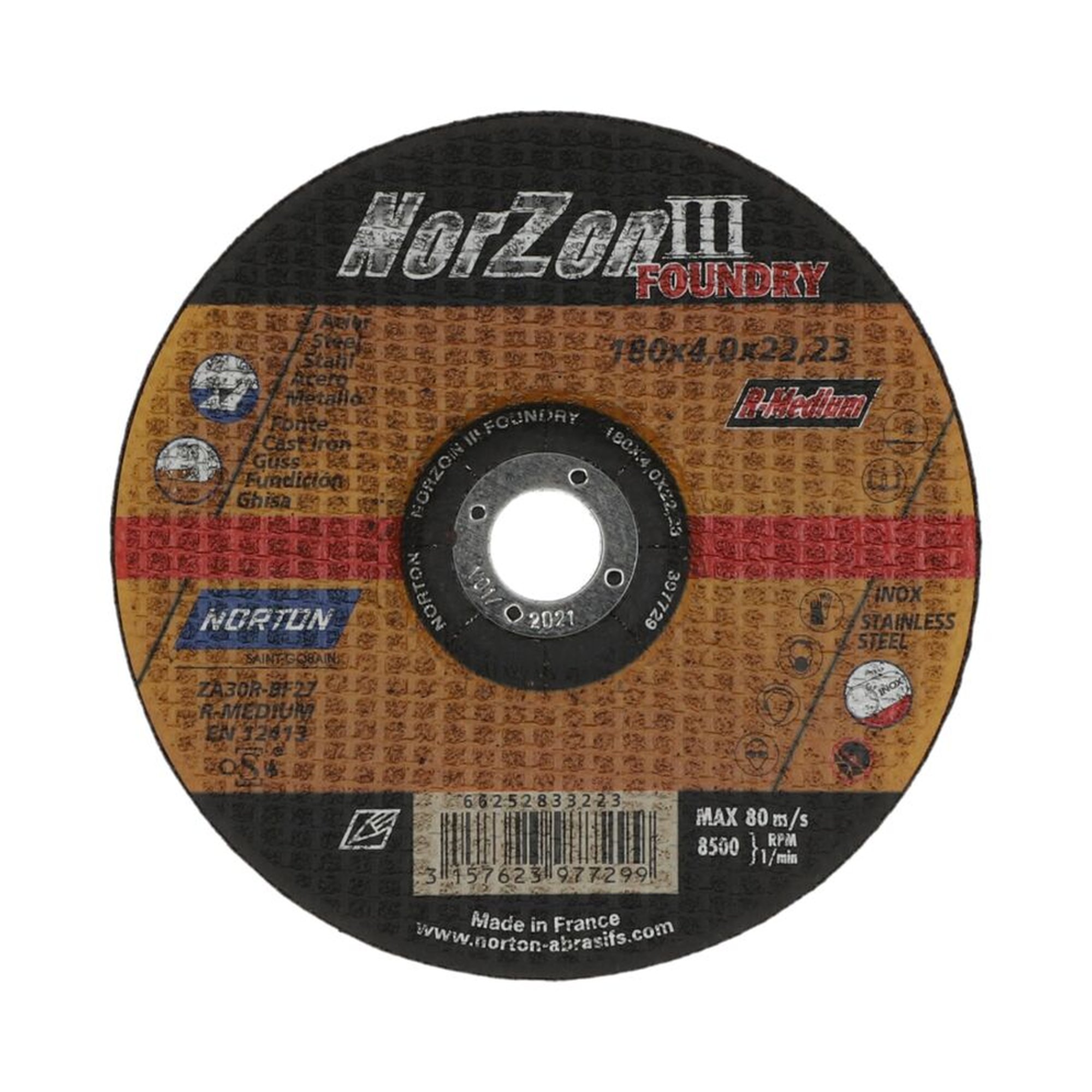 25 x Norton Gekröpfte Schruppscheibe für Gusseisen NORZON III 180x4x22.23mm