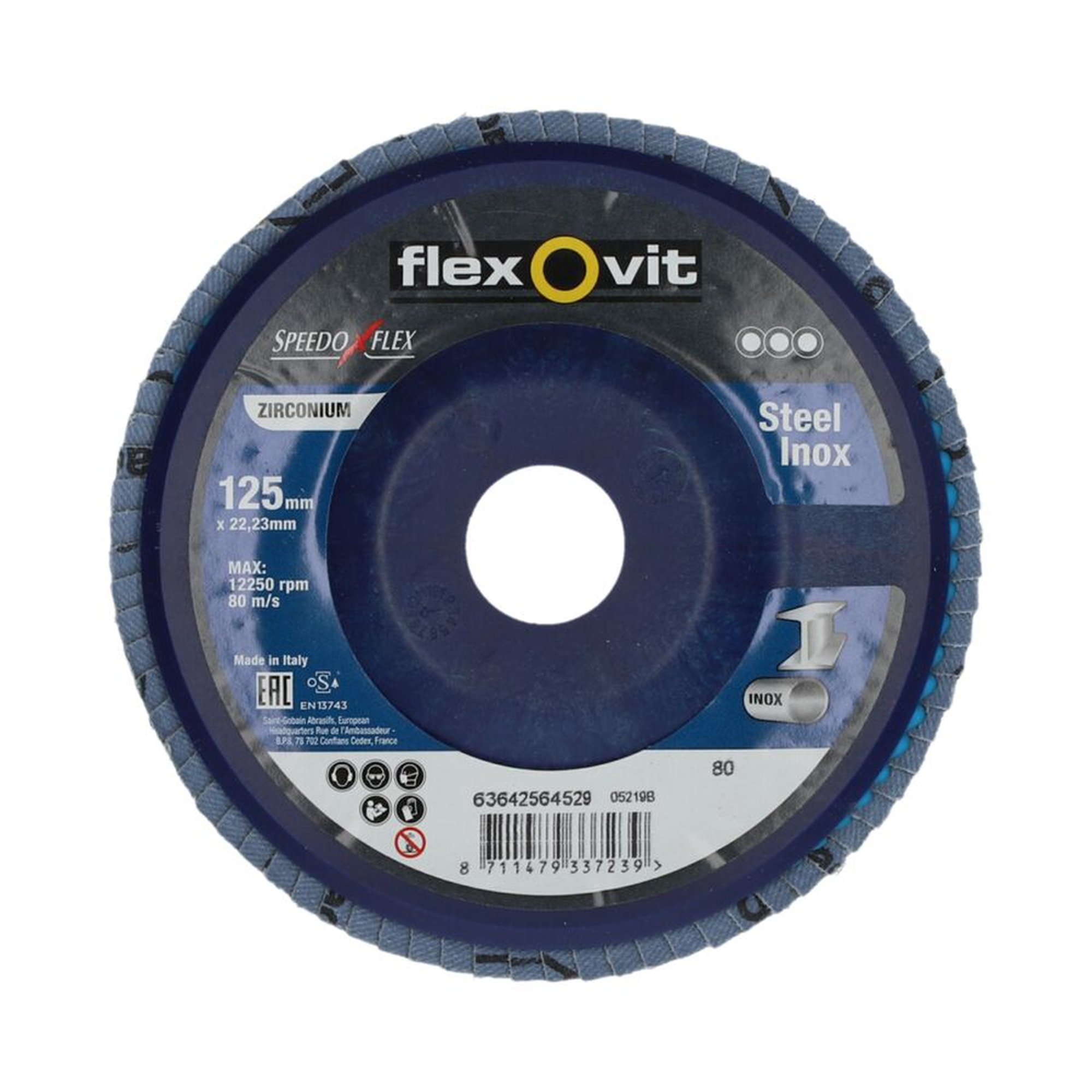 10 x Norton Fächerschleifscheiben 125x22mm K80 Flexovit SPEEDOFLEX, langlebig & effizient