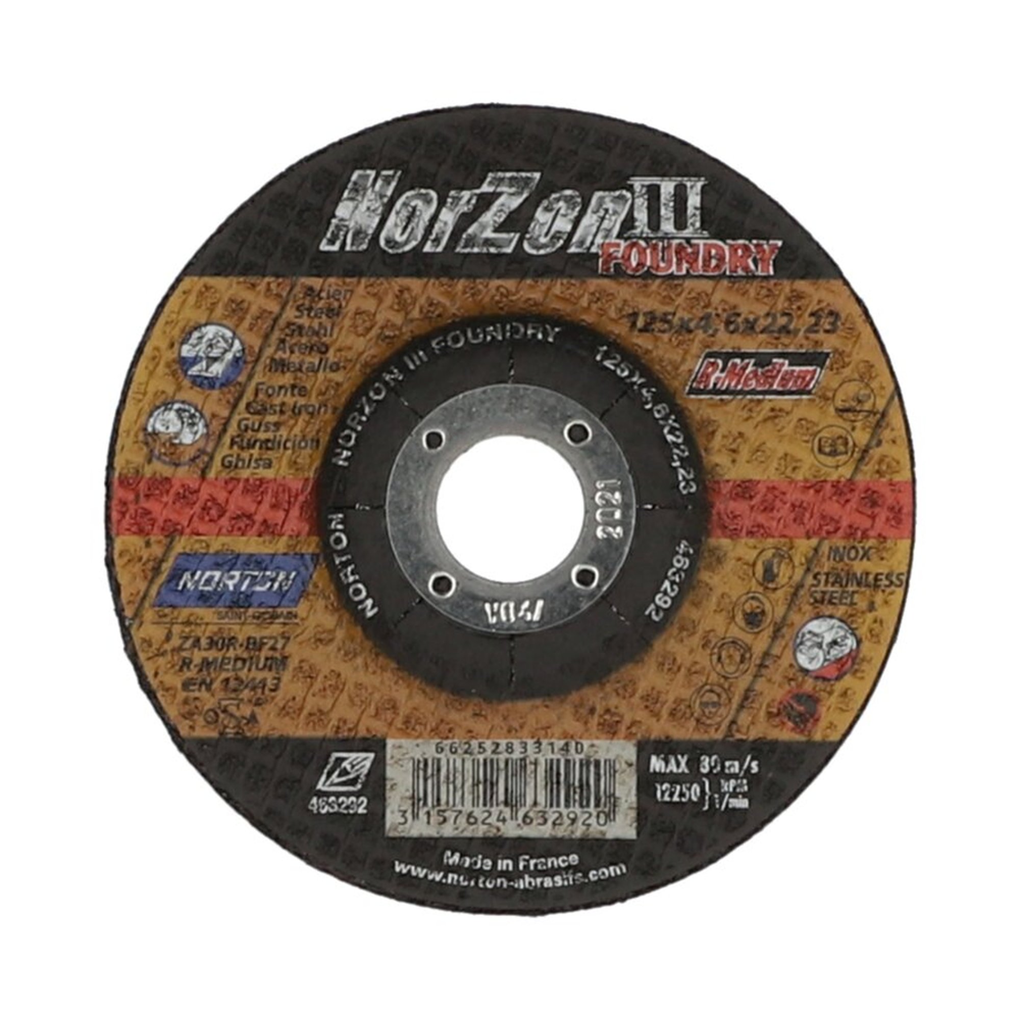 25 x Norton Gekröpfte Schruppscheibe für Gusseisen NORZON III FOUNDRY 125x4.6x22.23mm