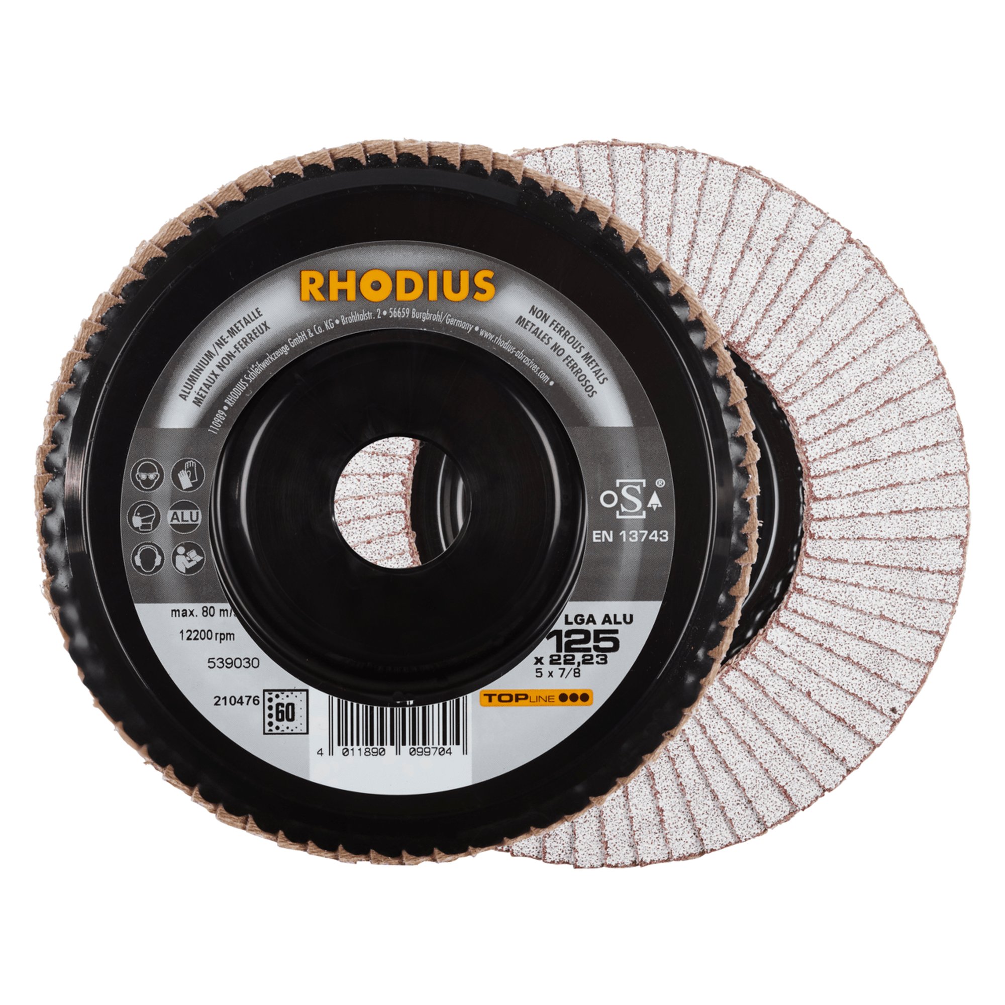 5 x RHODIUS Fächerschleifscheibe Fächerscheibe LGA ALU PACK Ø 125 mm Korn 60