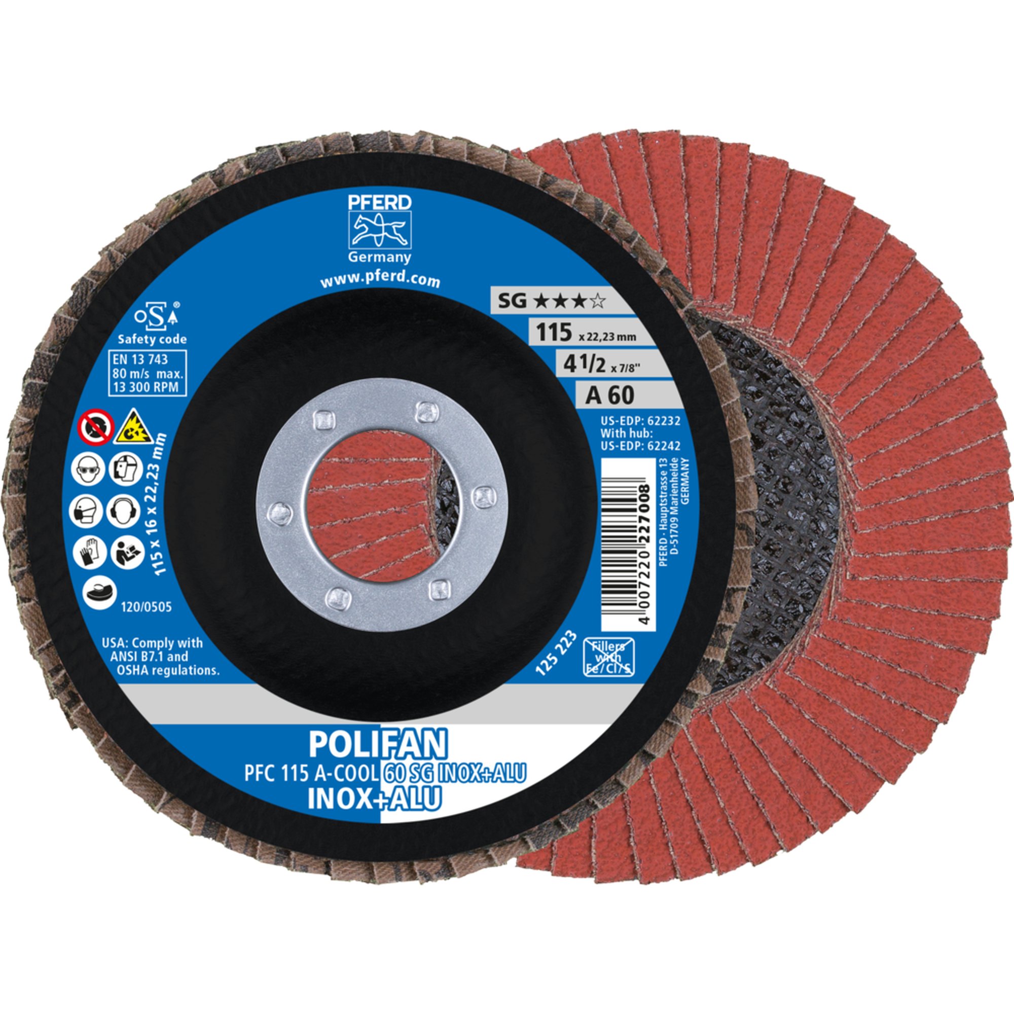 10 x PFERD POLIFAN-Fächerscheibe PFC 115 A-COOL 60 SG INOX+ALU