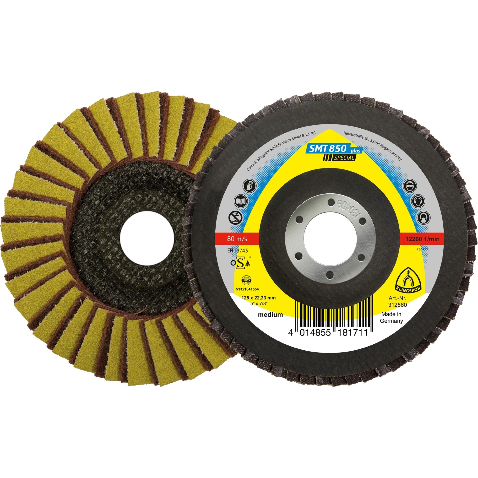 5 x Klingspor SMT 850 Schleifmopteller Kombination, 115 x 22,23 mm Korn 80 Medium gewölbt