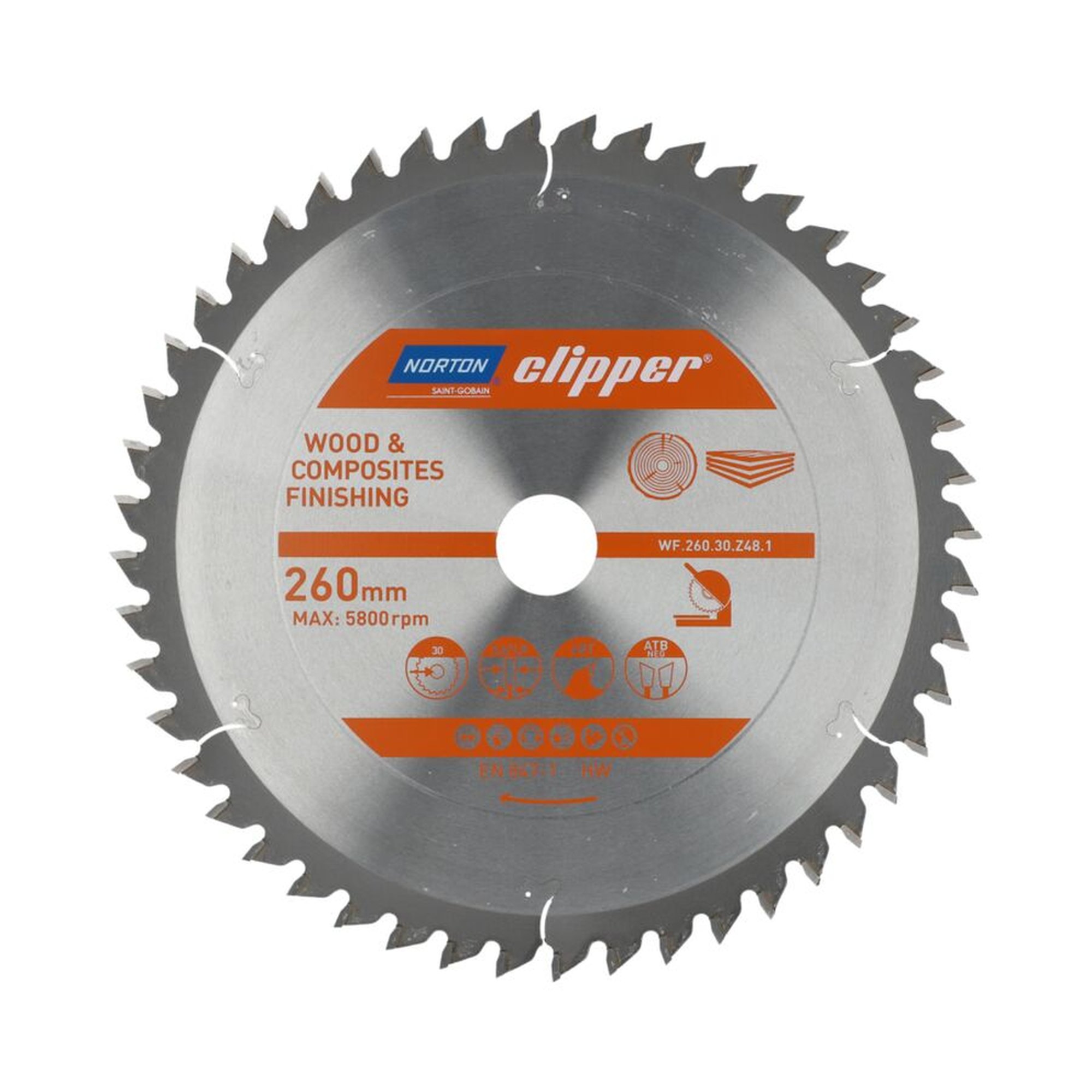 Norton Clipper TCT-Sägeblatt 260x2.6mm/1.8x30mm WOOD FINISHING