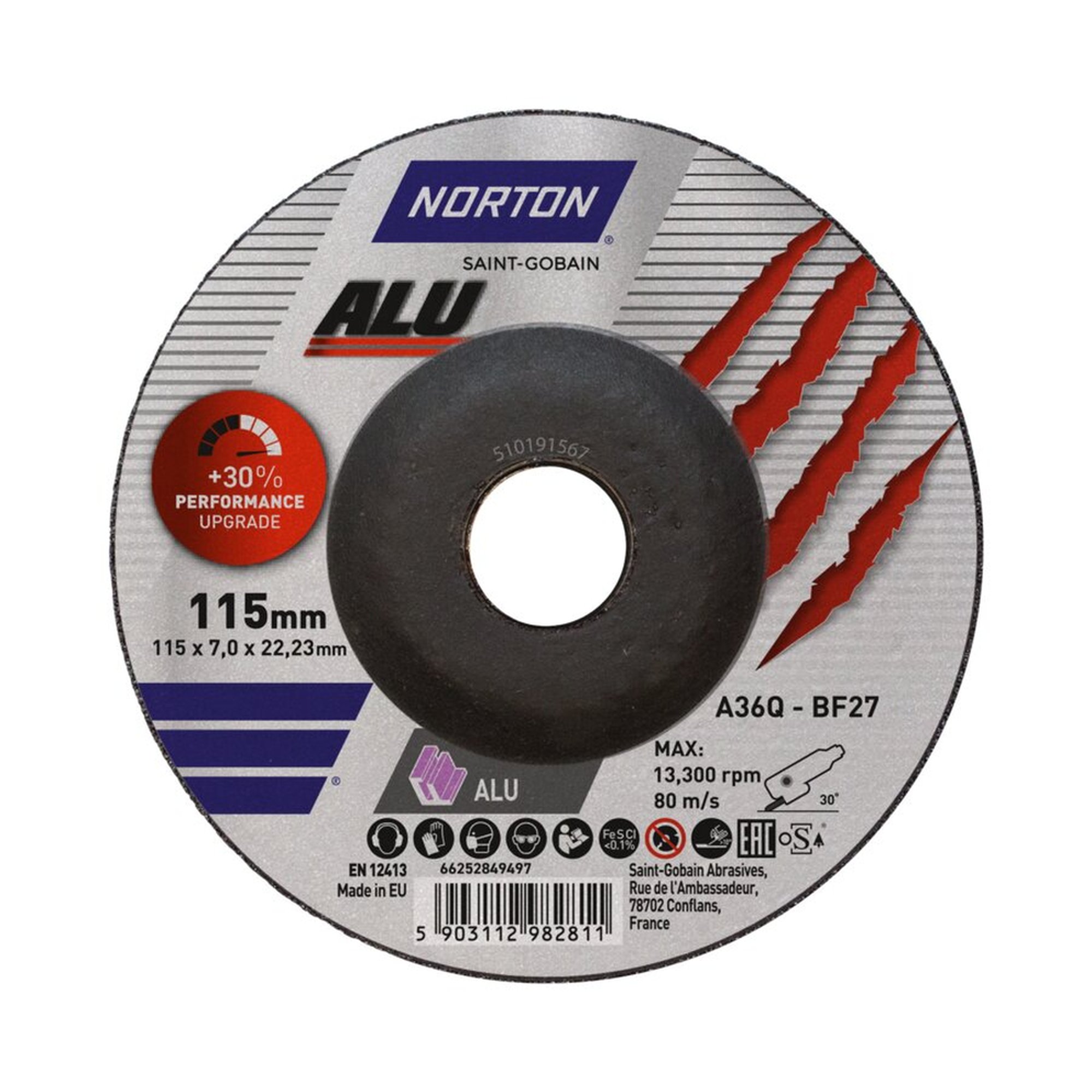 10 x Norton Gekröpfte Schruppscheibe für Alu 115x7x22.23mm - Hochwertige Qualität