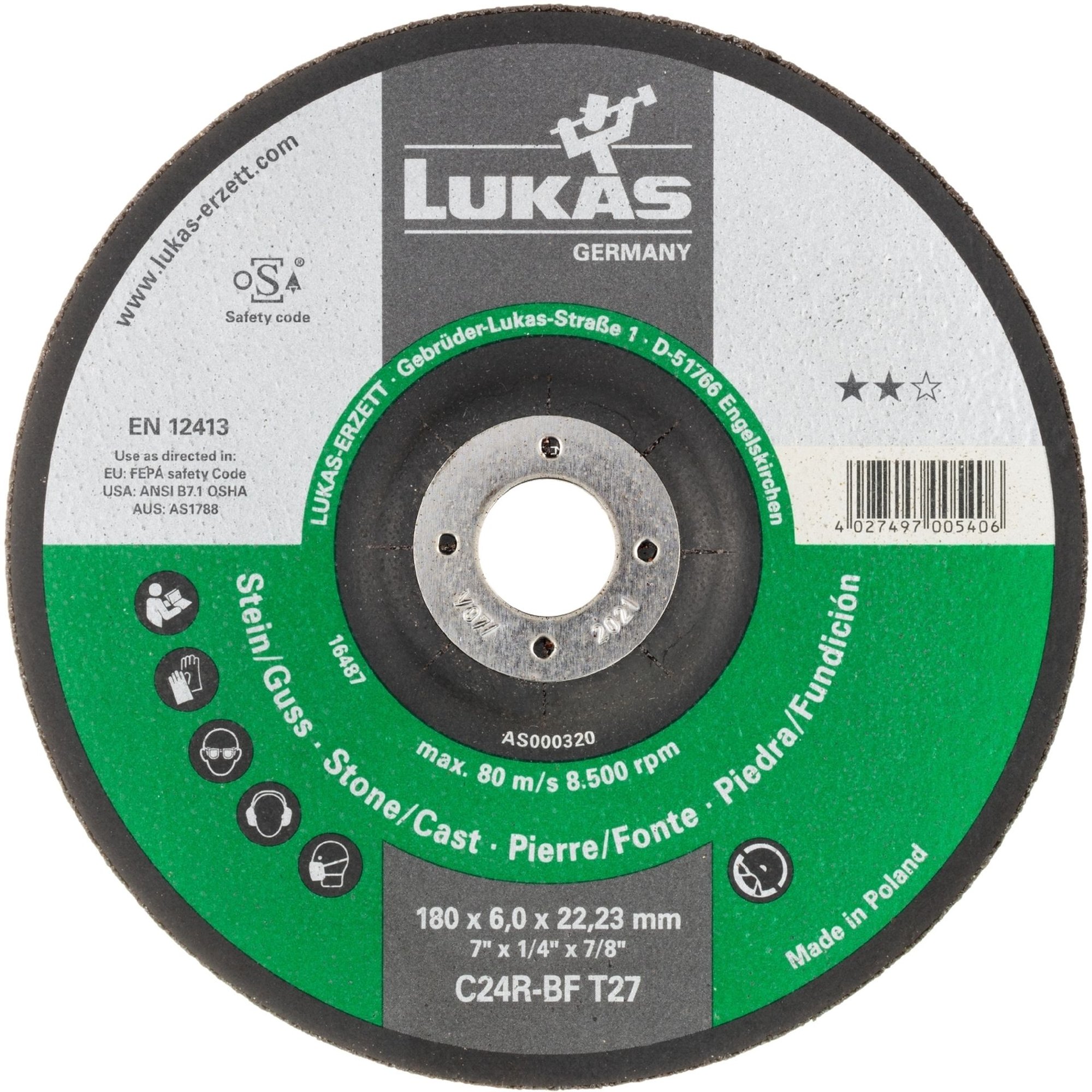 10x LUKAS Schruppscheibe Schruppscheiben T27 Stein 180x6 mm gekröpft C24R-BF