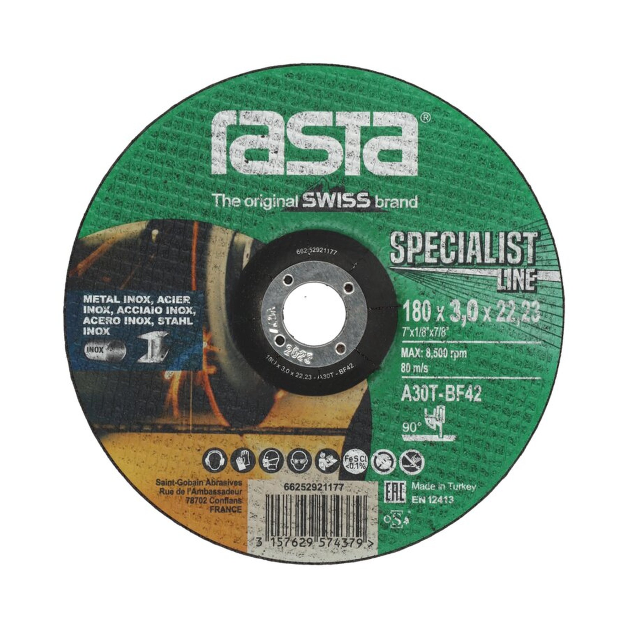 25 x Norton Gekröpfte Trennscheibe für Metall/Inox Rasta 180x3x22.23mm SPECIALIST LINE