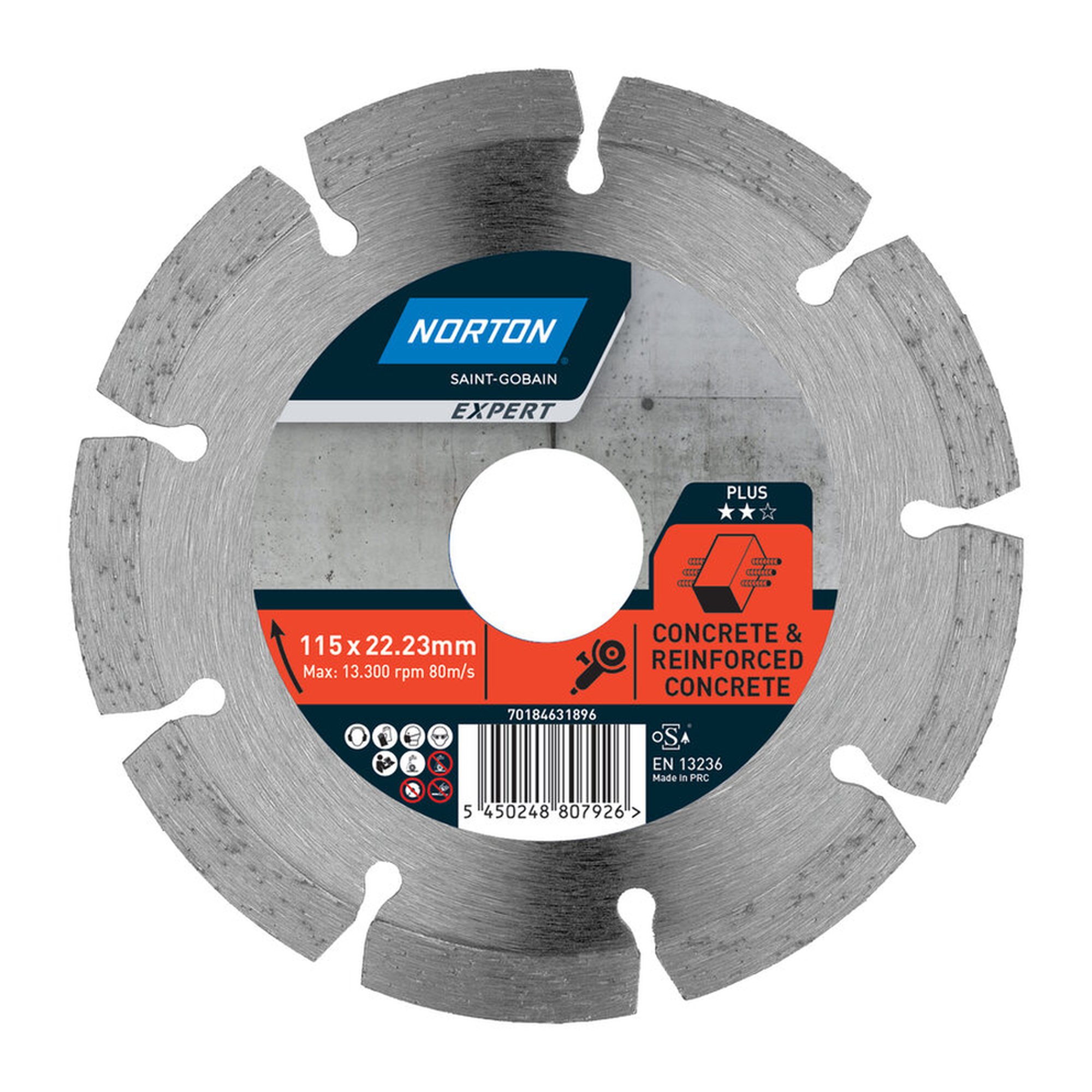 Norton EXPERT Diamantscheibe für Beton 115x22.23mm - Hochwertige Trennscheibe