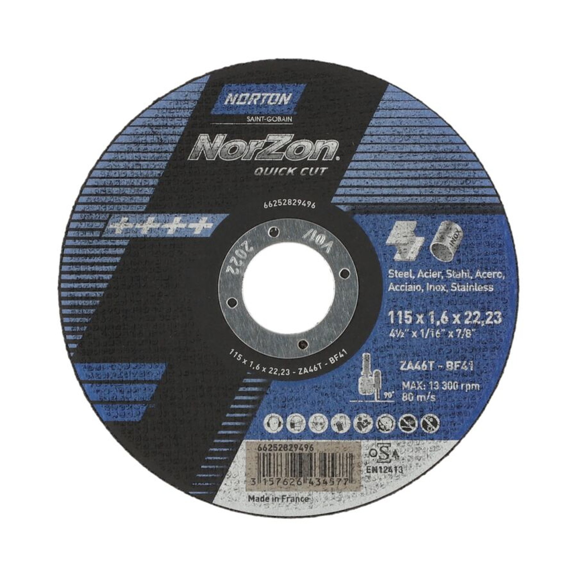 25 x Norton Trennscheibe Ultradünn Metall/Inox NORZON QUICK CUT 115x1.6x22.23mm