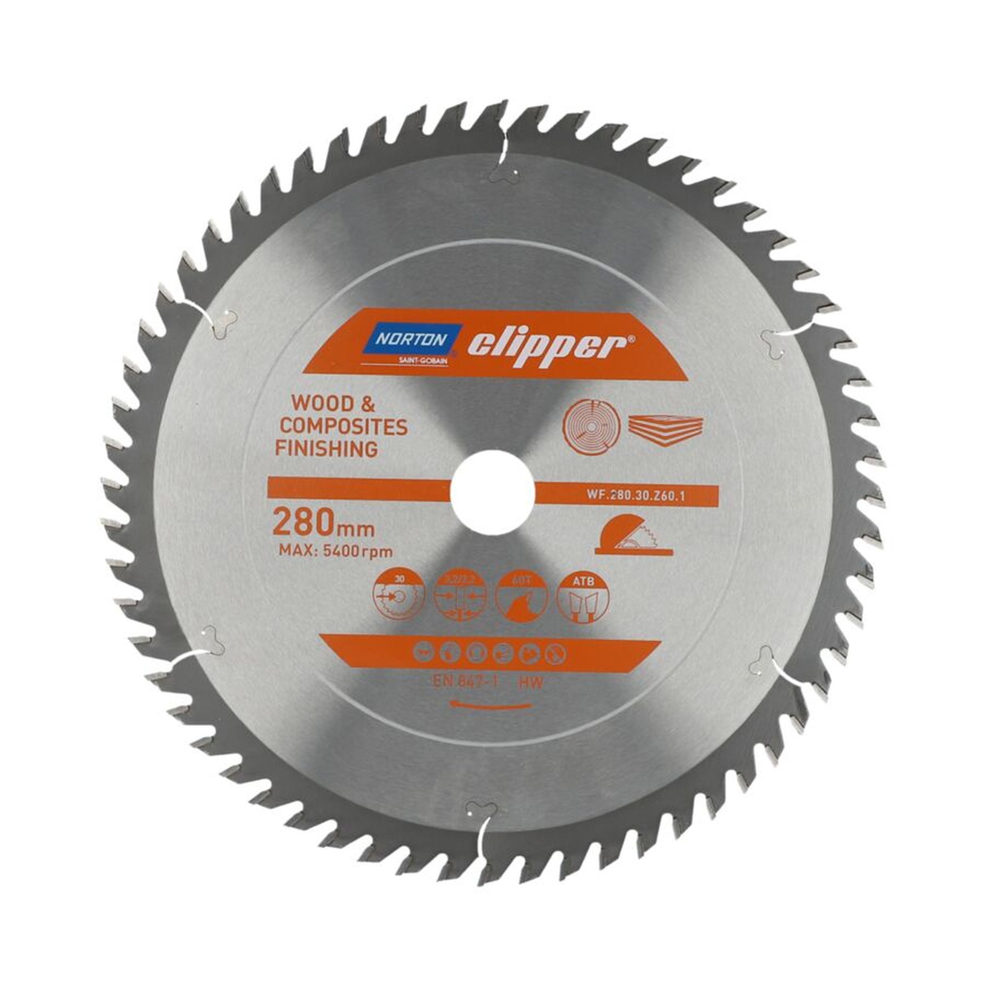 Norton Clipper TCT-Sägeblatt 280x3.2mm für Holzveredelung, 30mm Bohrung