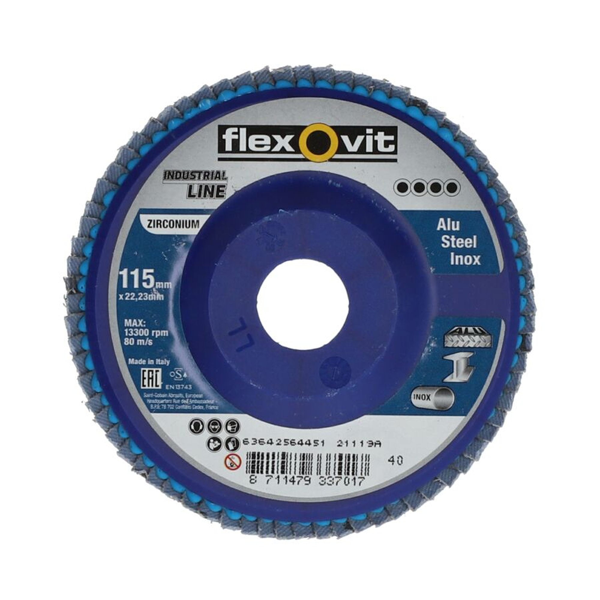 10 x Norton Fächerschleifscheiben 115x22mm K40 Flexovit INDUSTRIAL LINE, robust