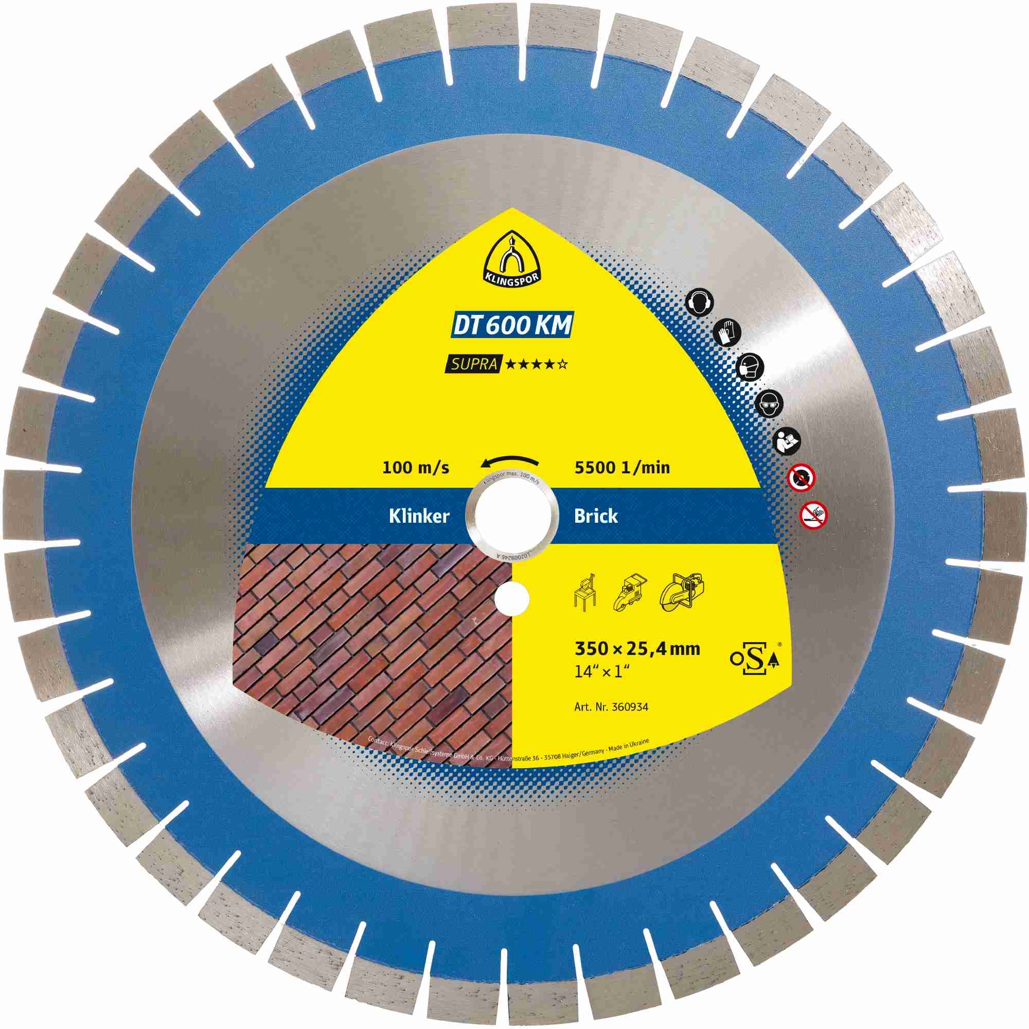 1 x Klingspor DT 600 KM Diamanttrennscheiben, 350 x 3 x 25,4 mm 38 Segmente 24 x 3 x 15 mm, Kurzverzahnung