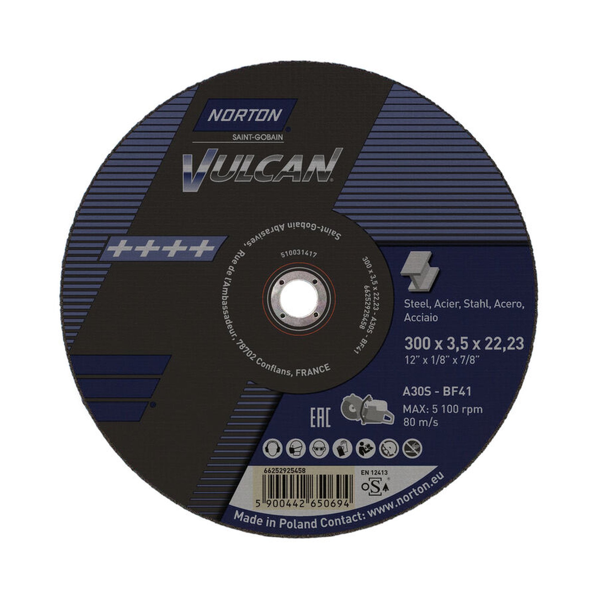 10 x Norton Trennscheibe gerade 300x3,5x22,23 A30S 80m/s Vulcan für Metallbearbeitung