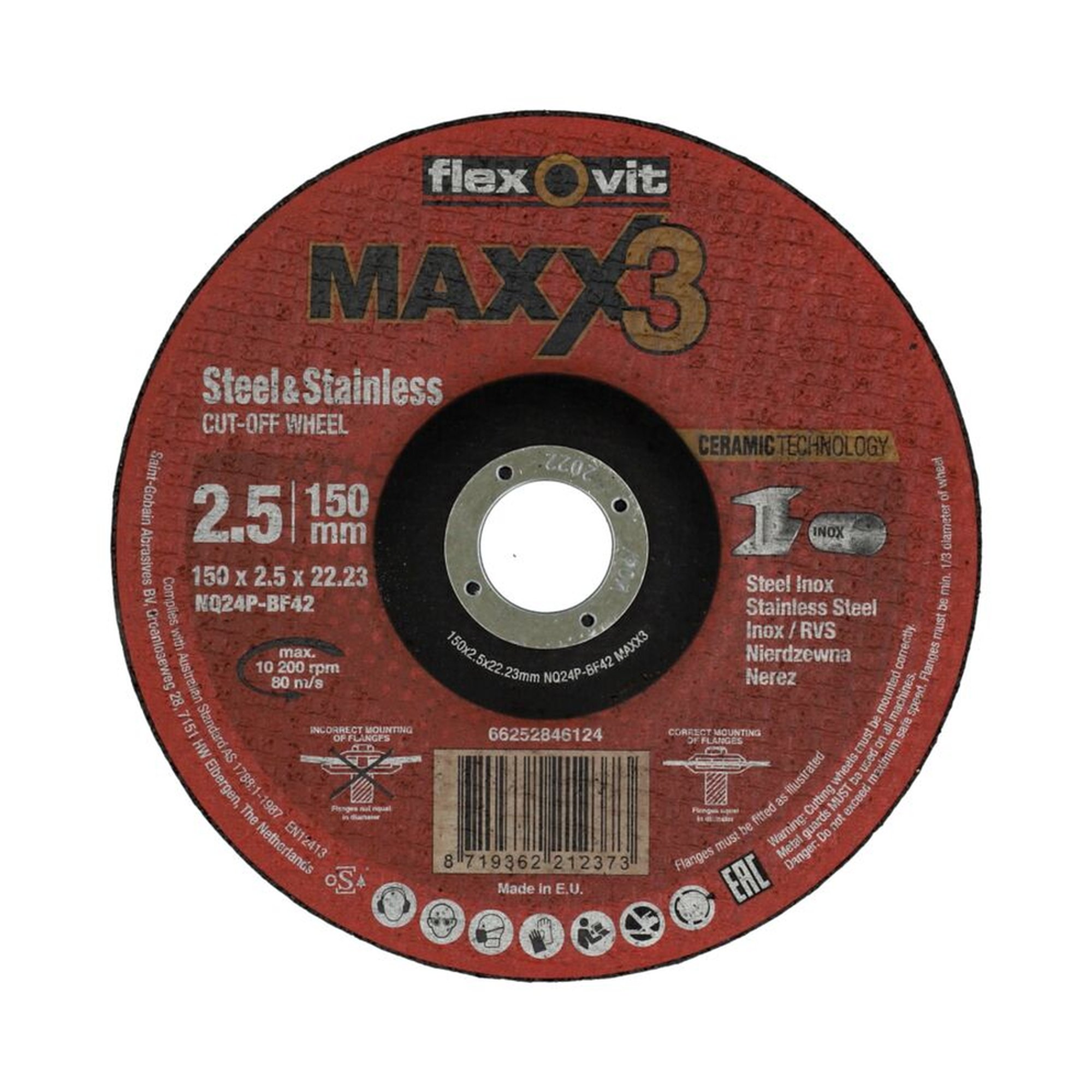 25 x Norton Gekröpfte Trennscheibe für Metall 150x2.5x22.23mm Flexovit MAXX 3