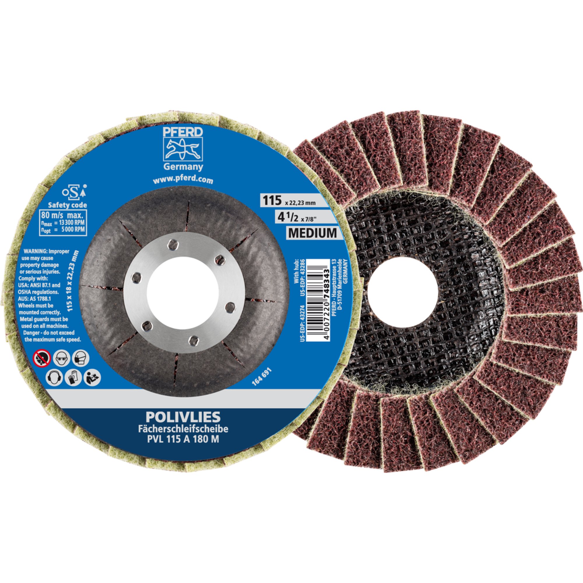 5 x PFERD POLIVLIES-Fächerscheibe PVL 115 A 180 M