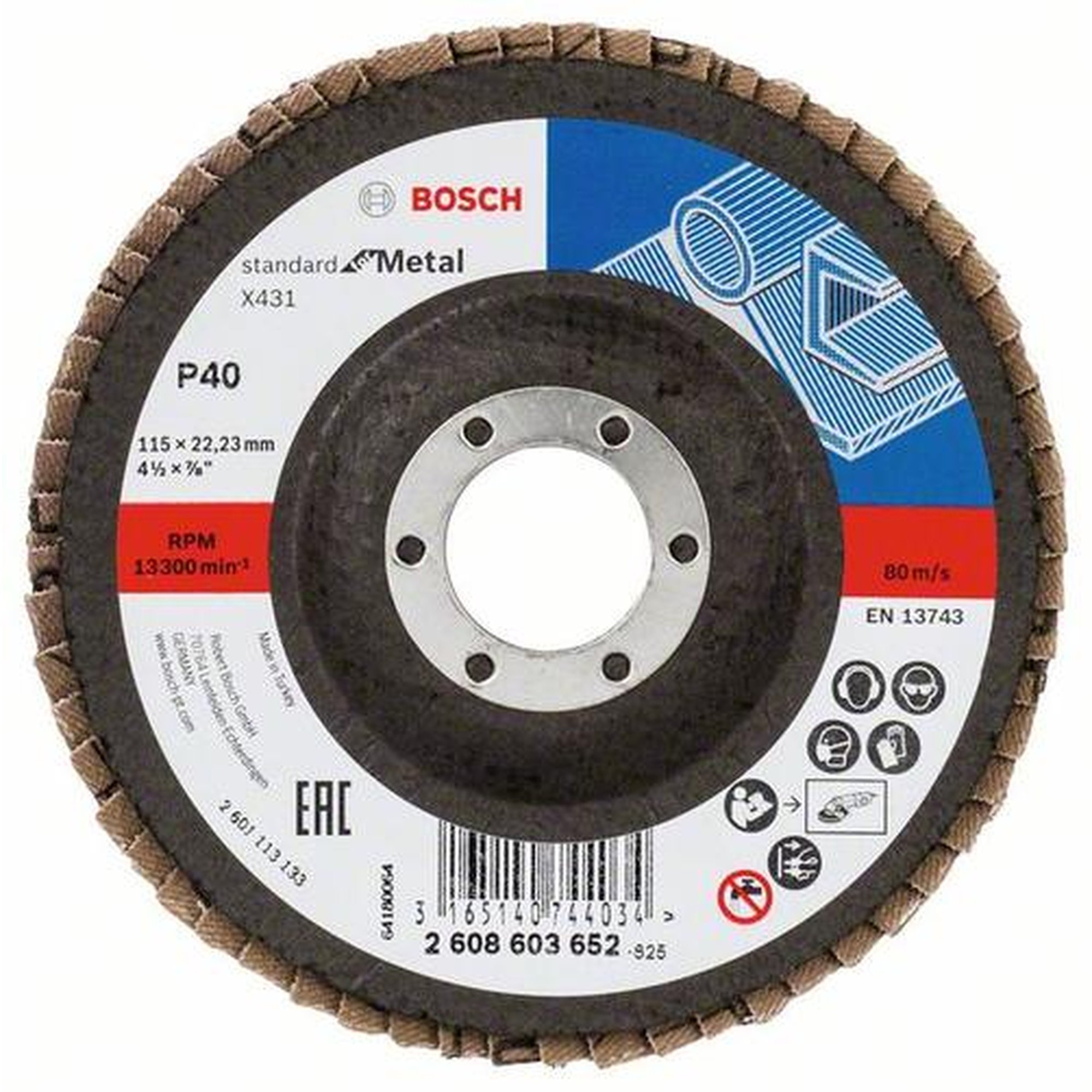 10x BOSCH Fächerschleifscheibe X431 Standard für Metall, gewinkelt, Ø 115 mm, 22,23 mm, 40