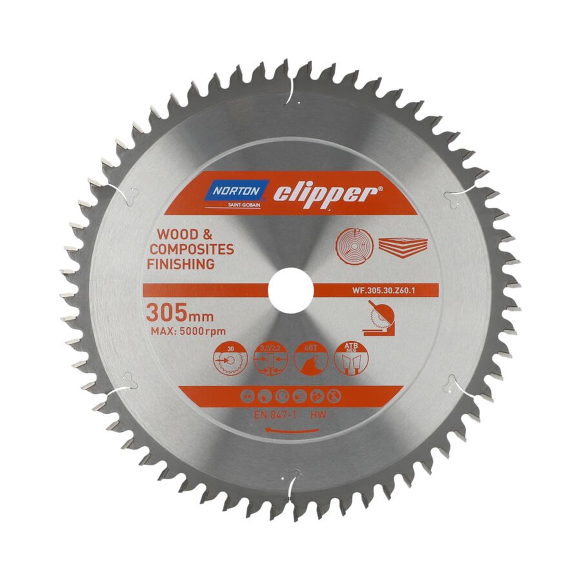 Norton Clipper TCT-Sägeblatt 305x3.2mm für Holzveredelung, 30mm Bohrung