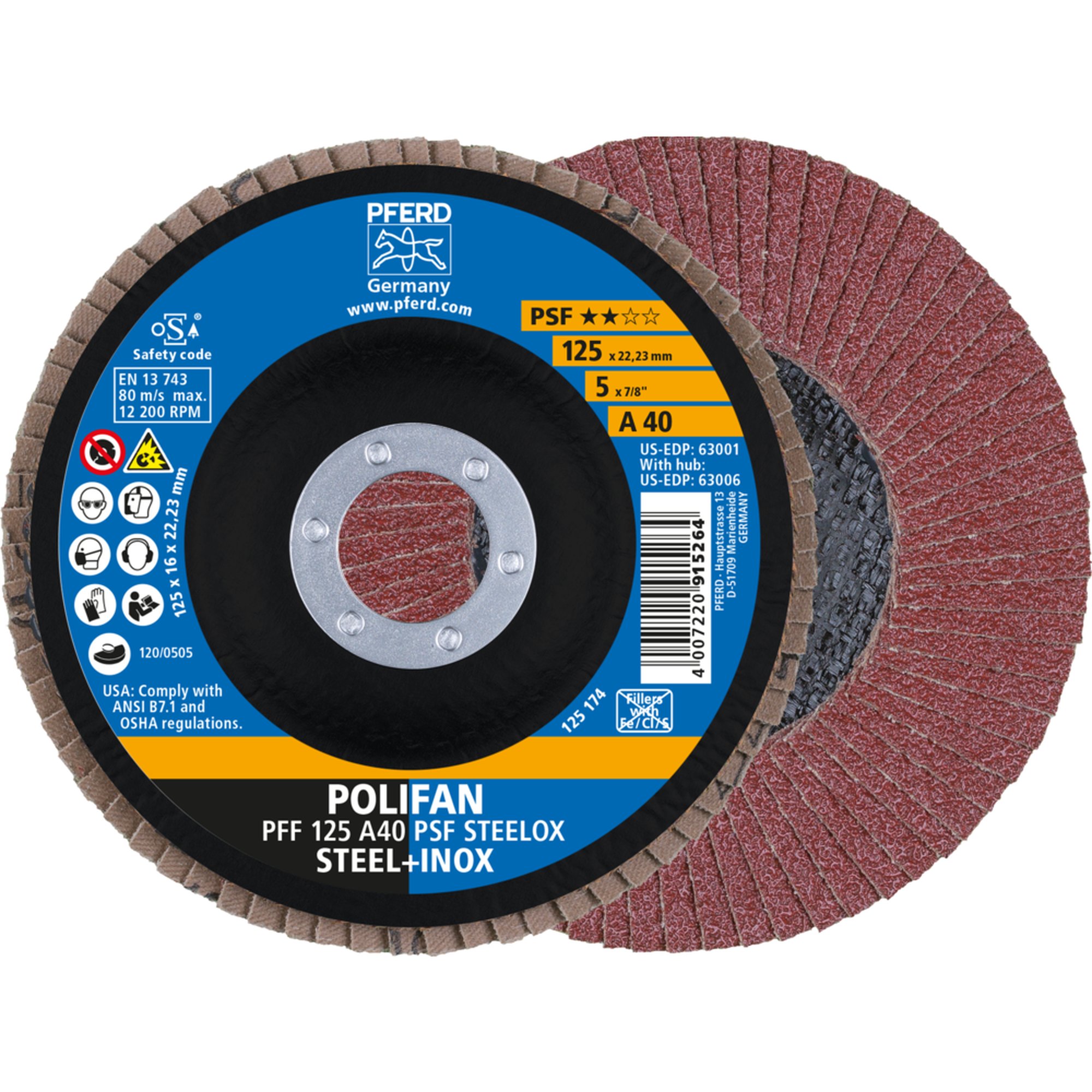 10 x PFERD POLIFAN-Fächerscheibe PFF 125 A 40 PSF STEELOX