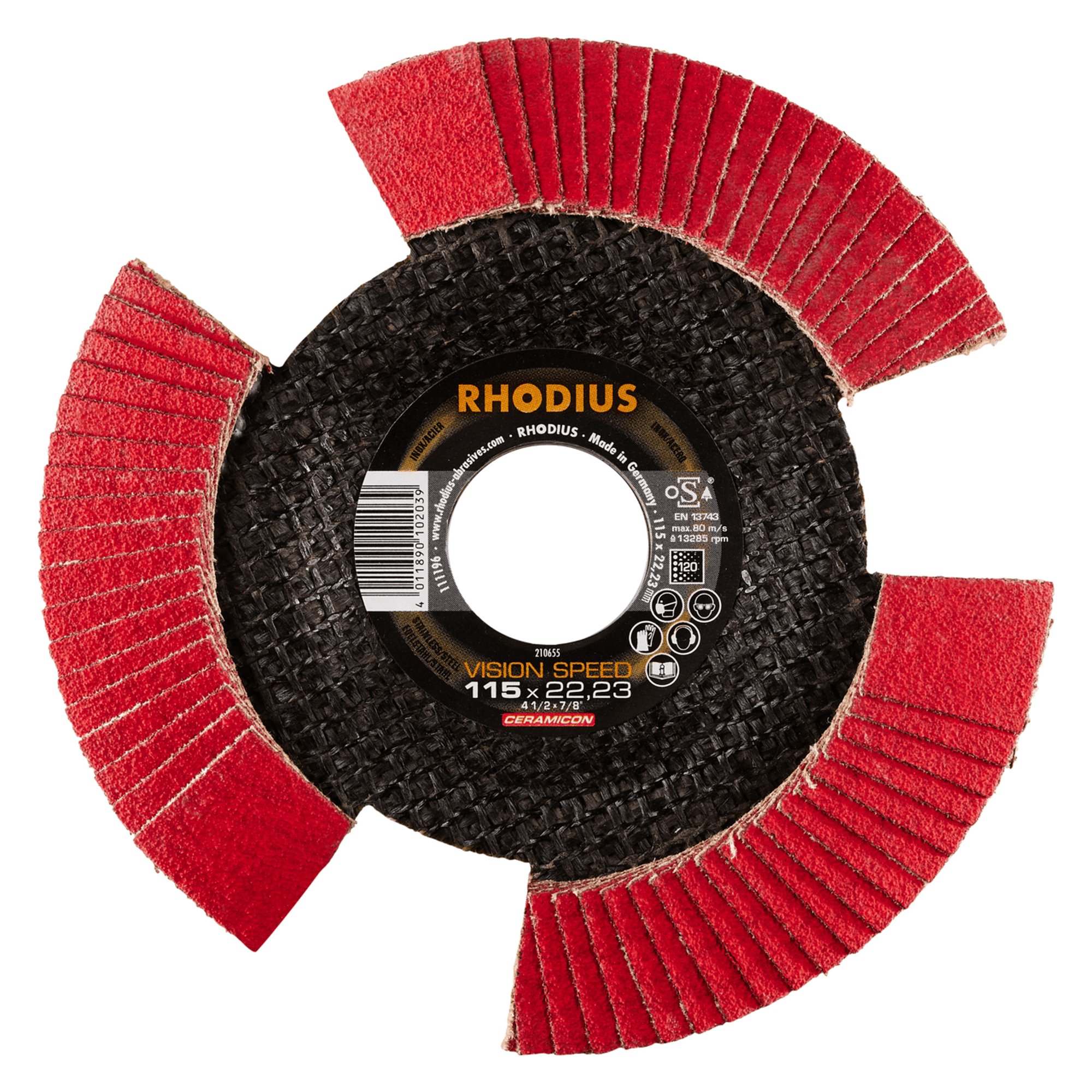 10 x RHODIUS Fächerschleifscheibe Fächerscheibe VISION SPEED Ø 115 mm Korn 120