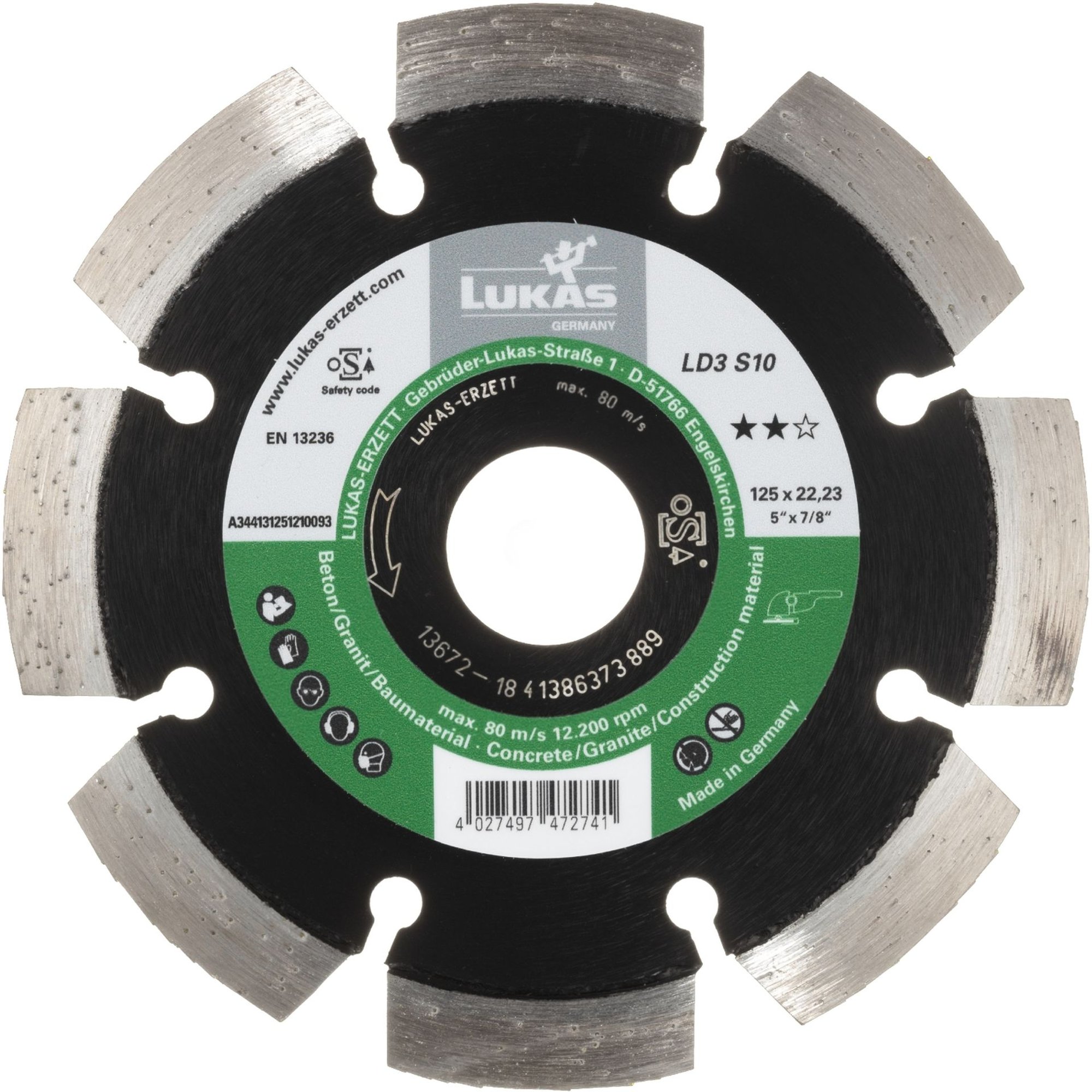 LUKAS Diamanttrennscheibe LD3 S10 für Stein/Beton/Asphalt Ø 180 mm