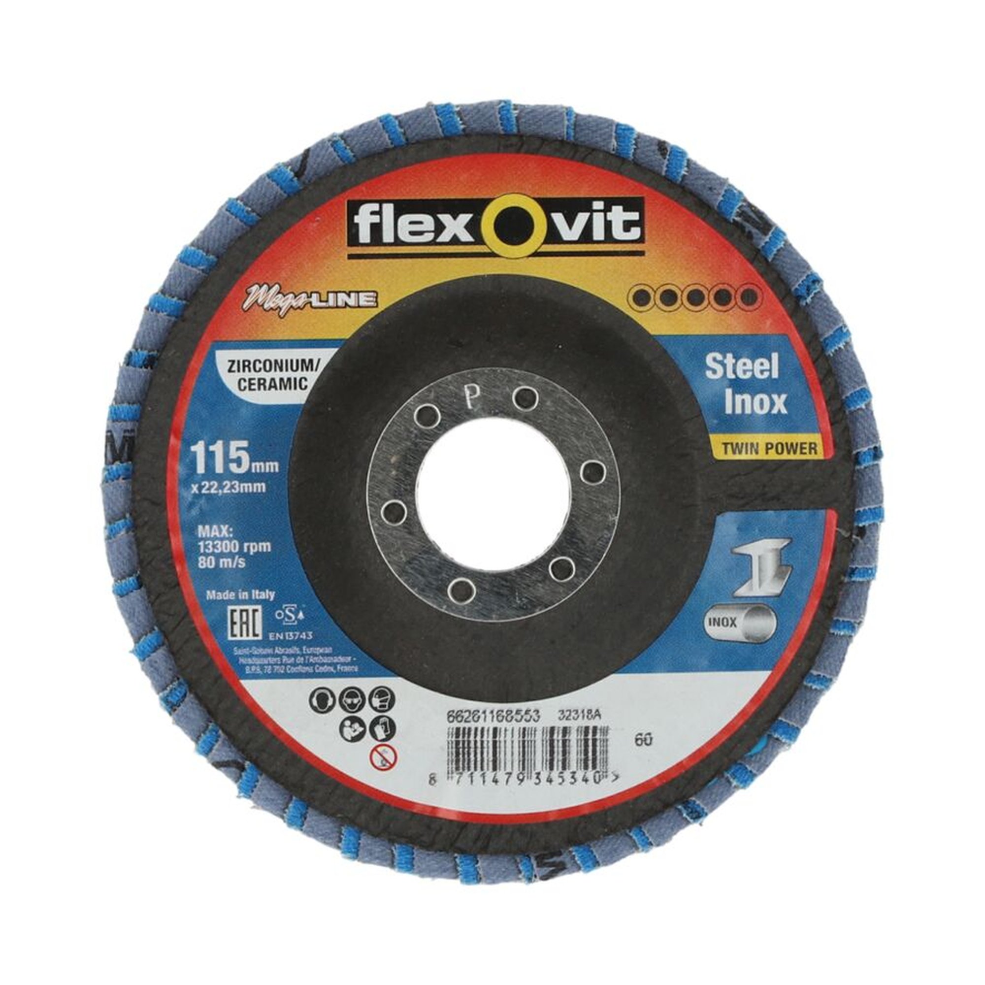 10 x Norton Fächerschleifscheiben 115x22mm K60 Flexovit MEGA-LINE, robust & effizient