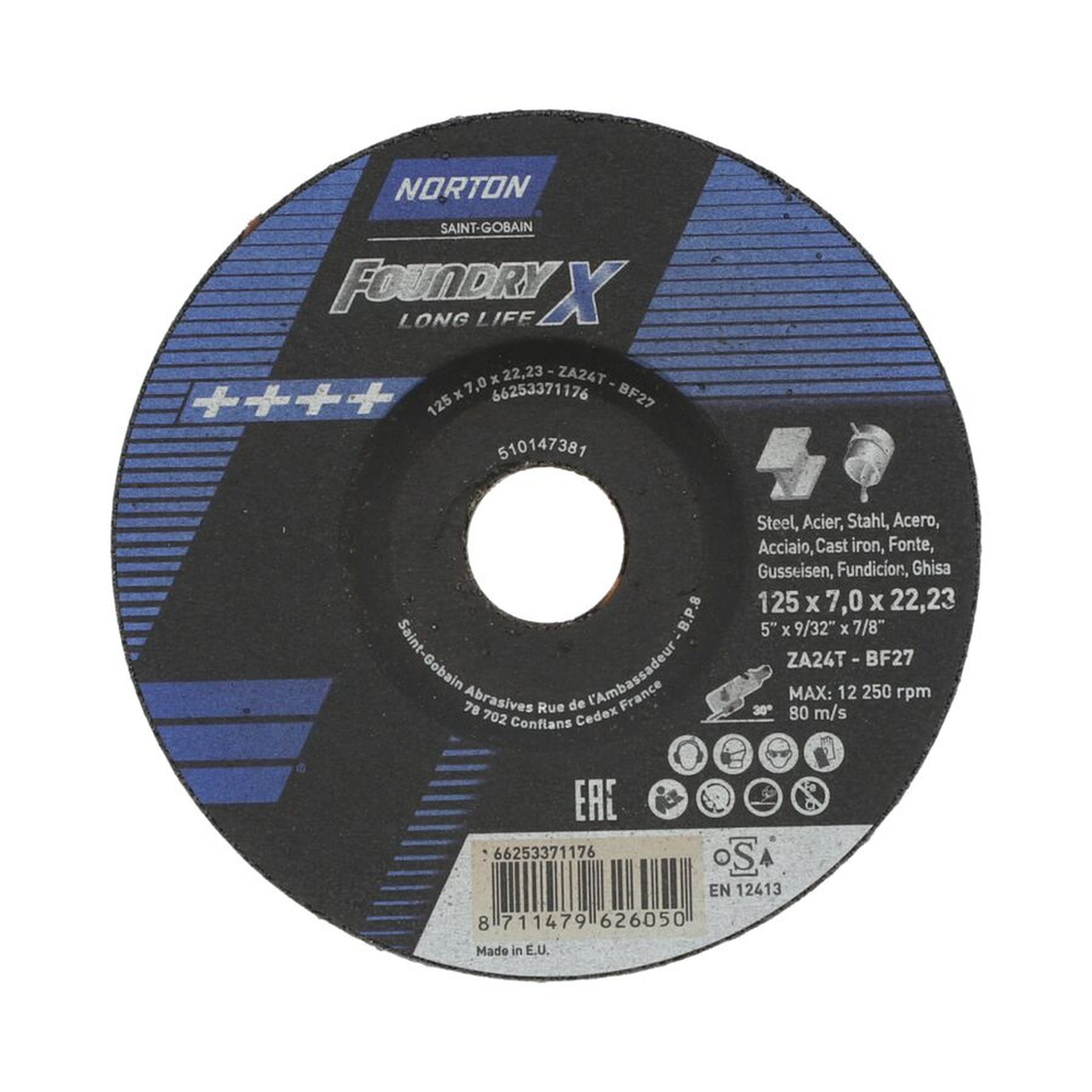 10 x Norton Schruppscheibe gekröpft 125x7,0x22,23 ZA 24 T Norzon Foundry X