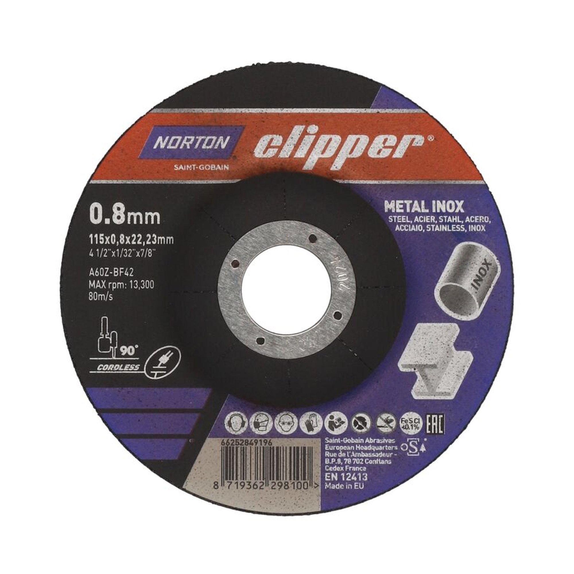 25 x Norton Gekröpfte Trennscheibe Ultradünn Metall/Inox 115x0.8x22.23mm