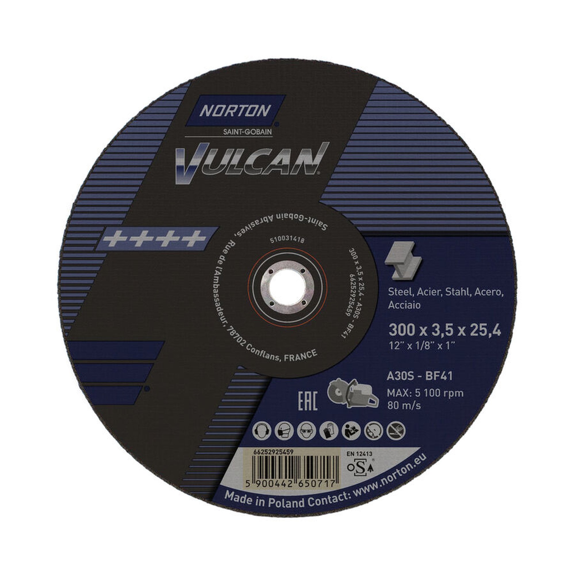 500 x Norton Trennscheibe gerade 41 300x3,5x25,4 A 30 S - 80 m/s Vulcan