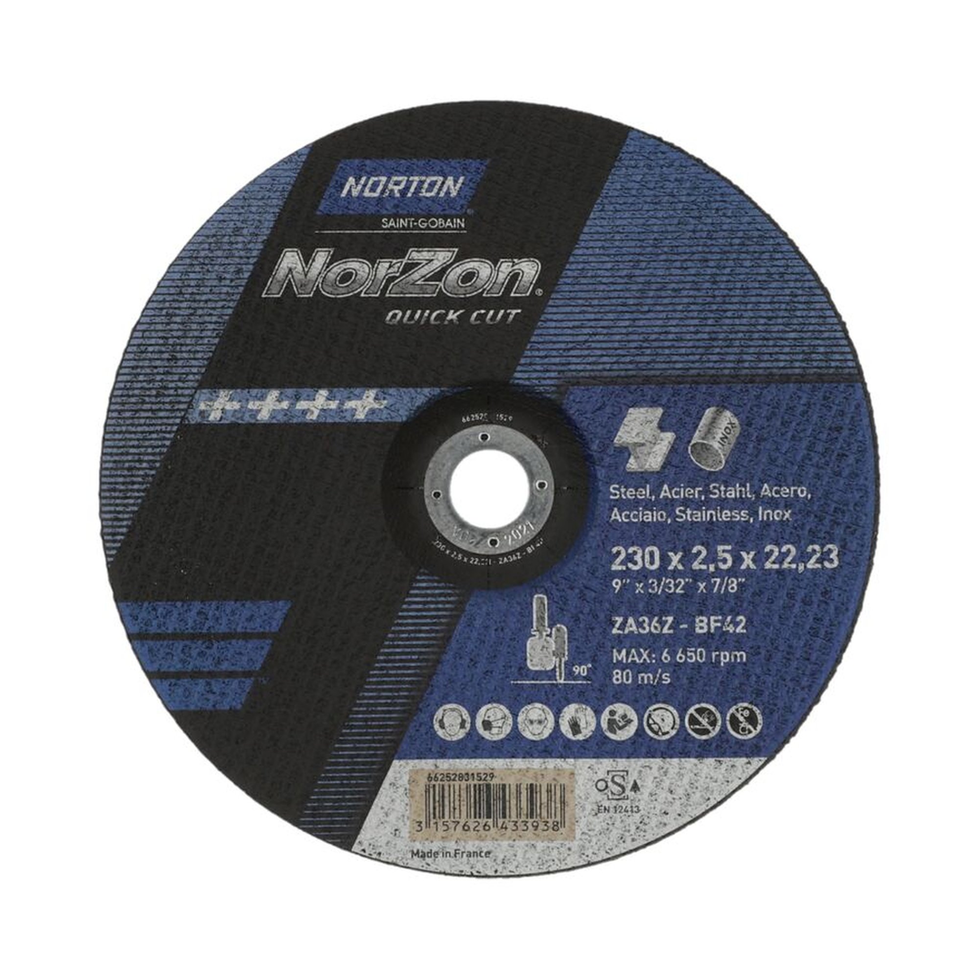 25 x Norton Gekröpfte Trennscheibe für Metall/Inox NORZON QUICK CUT 230x2.5x22.23mm