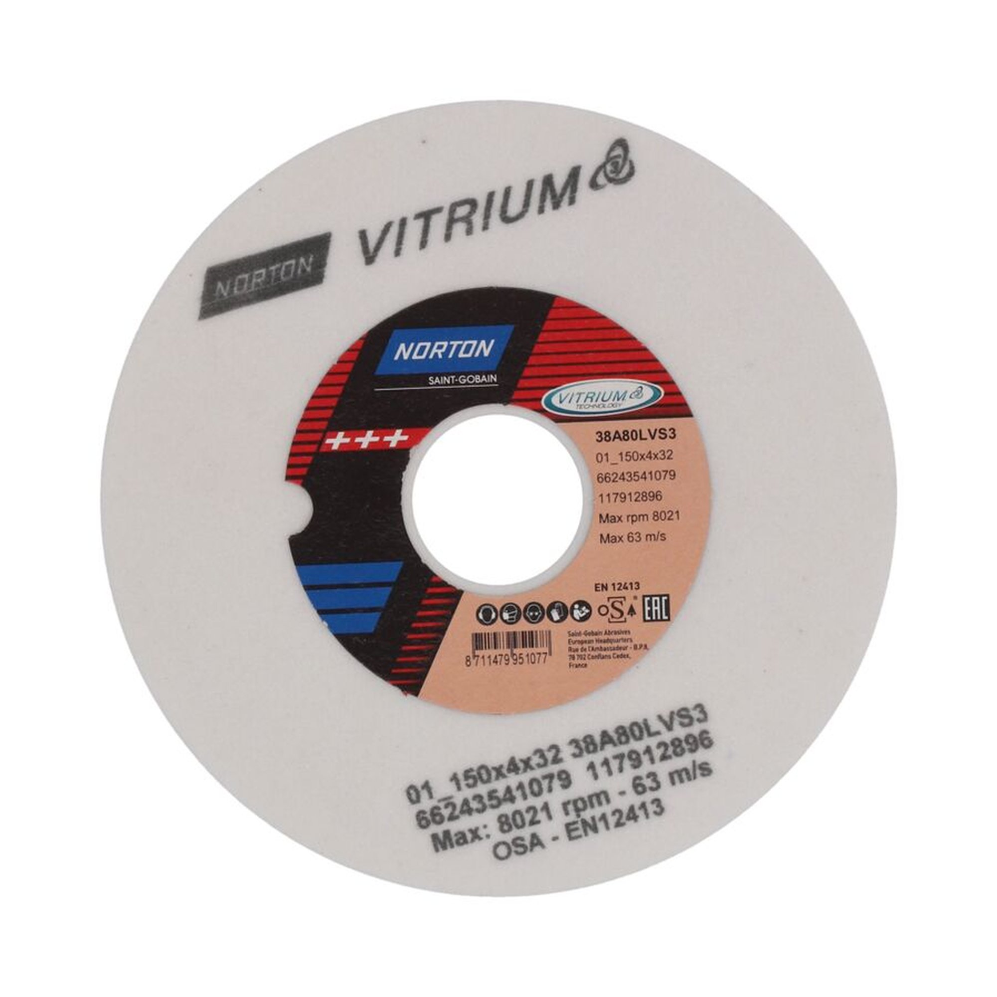 5 x Norton Schleifscheibe gerade 150x4x30 Korn 80 Vitrium 3 für präzises Schleifen