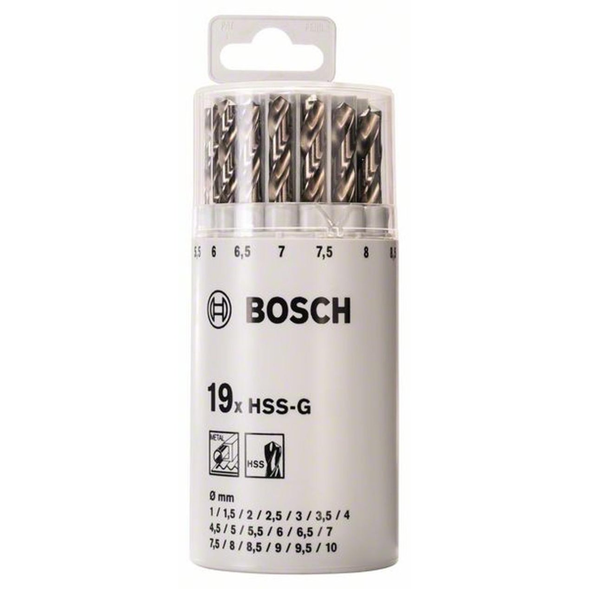 Bosch Professional Metallbohrer-Set HSS-G, DIN 338, 135°, 19-teilig, Ø 1 - 10 mm, Kunststoffrunddose