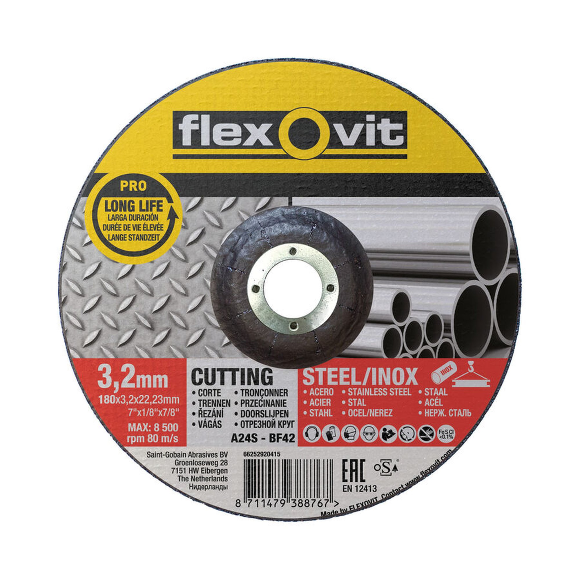 25 x Norton Gekröpfte Trennscheibe für Metall/Inox 180x3.2x22.23mm Flexovit