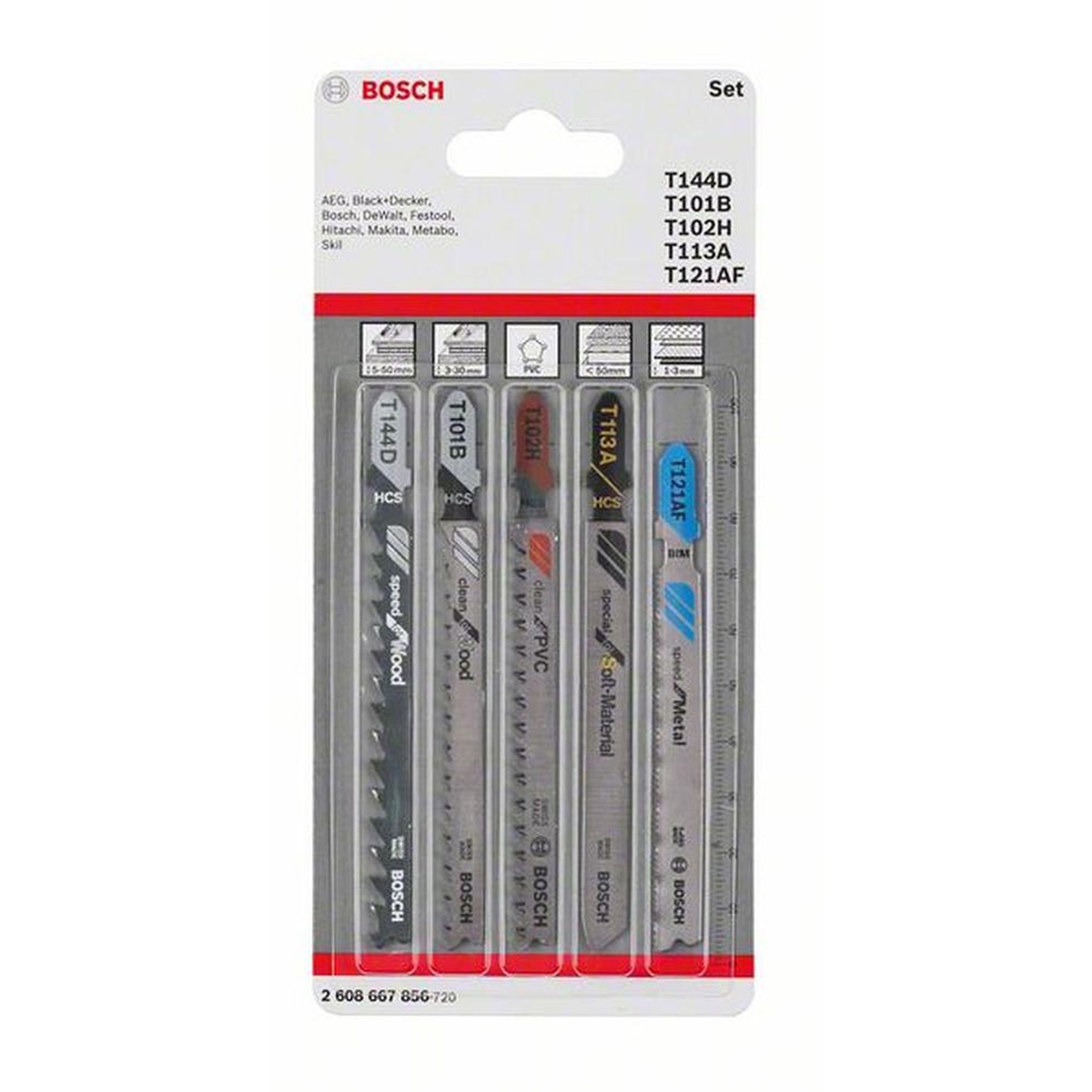 10x BOSCH Stichsägeblätter-Set Allrounder, 5-teilig, T-Schaft T