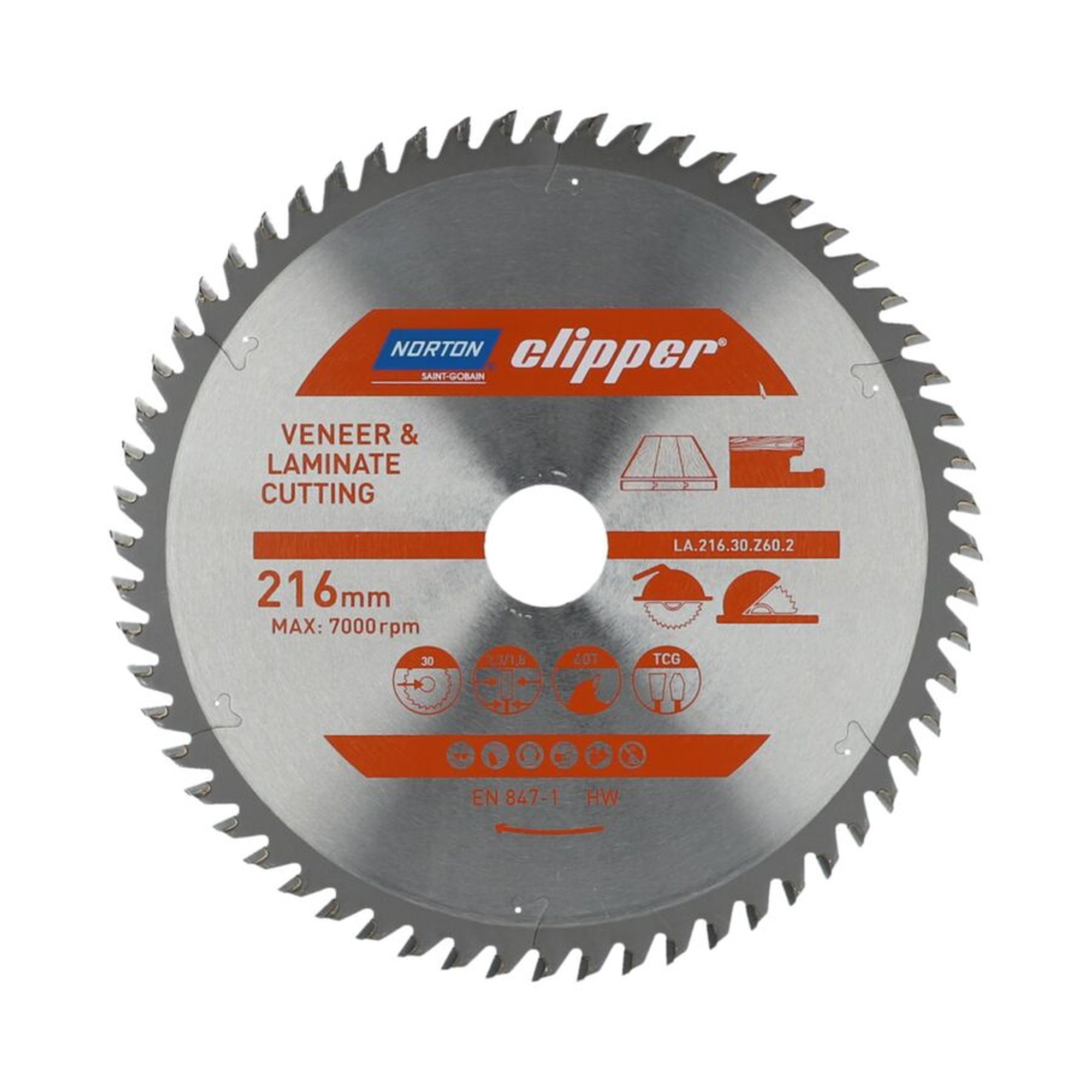 Norton Clipper TCT-Sägeblatt 216x2.3mm für Laminat, 30mm Bohrung