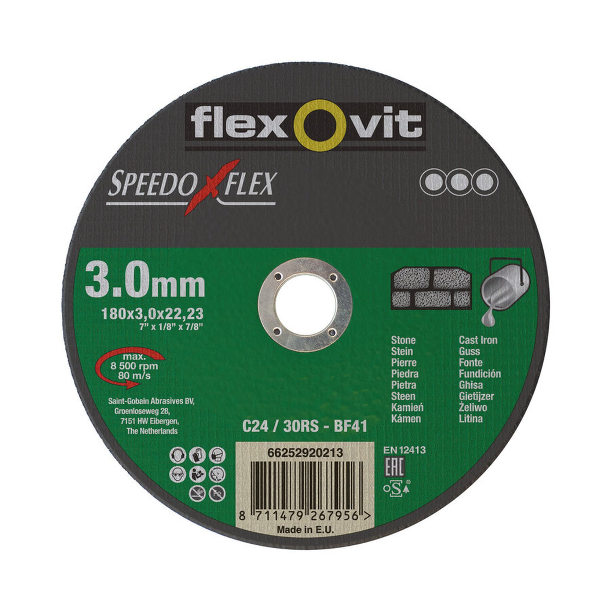 25 x Norton Trennscheibe für Stein 180x3x22.23mm Flexovit SPEEDOFLEX