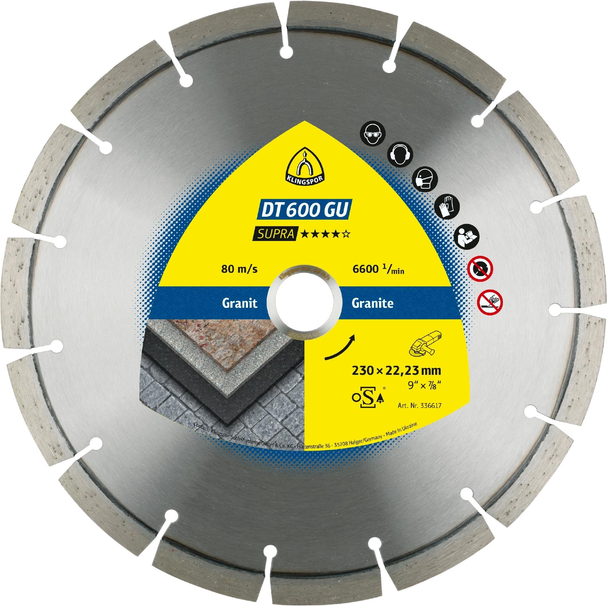 Klingspor DT 600 GU Diamanttrennscheiben, 180 x 2,6 x 22,23 mm 11 Segmente 42 x 2,6 x 10 mm, Standardverzahnung