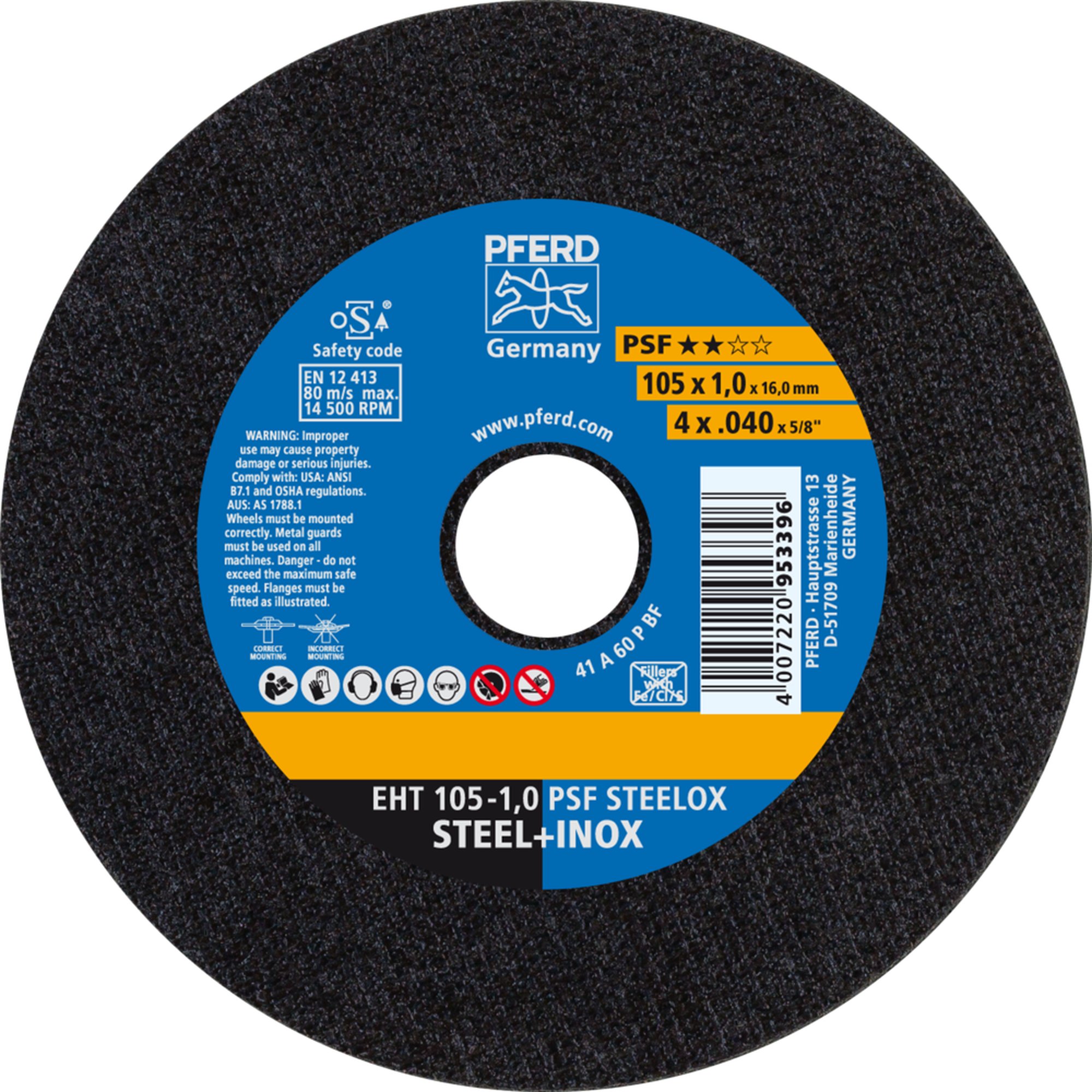 25 x PFERD Trennscheibe EHT 105-1,0 PSF STEELOX/16,0