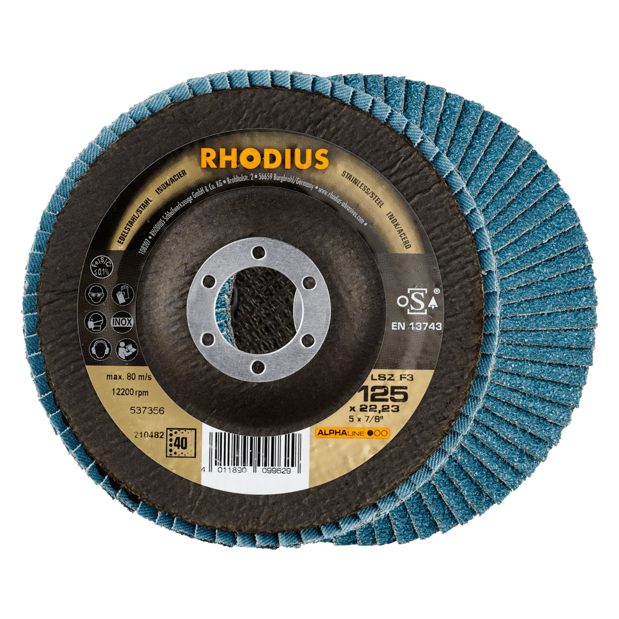10 x RHODIUS Fächerschleifscheibe Fächerscheibe LSZ F3 Ø 125 mm Korn 40