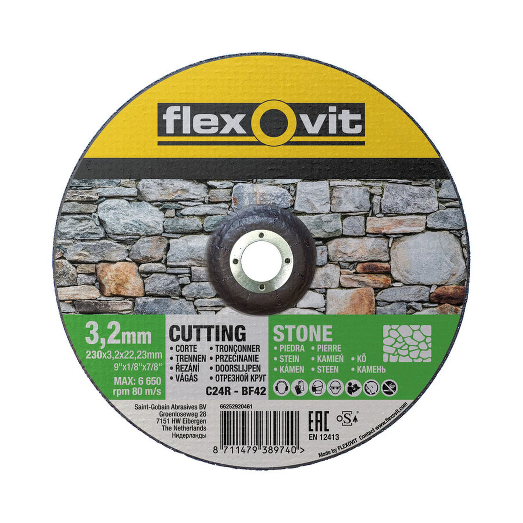 25 x Norton Gekröpfte Trennscheibe für Stein Flexovit 230x3.2x22.23mm