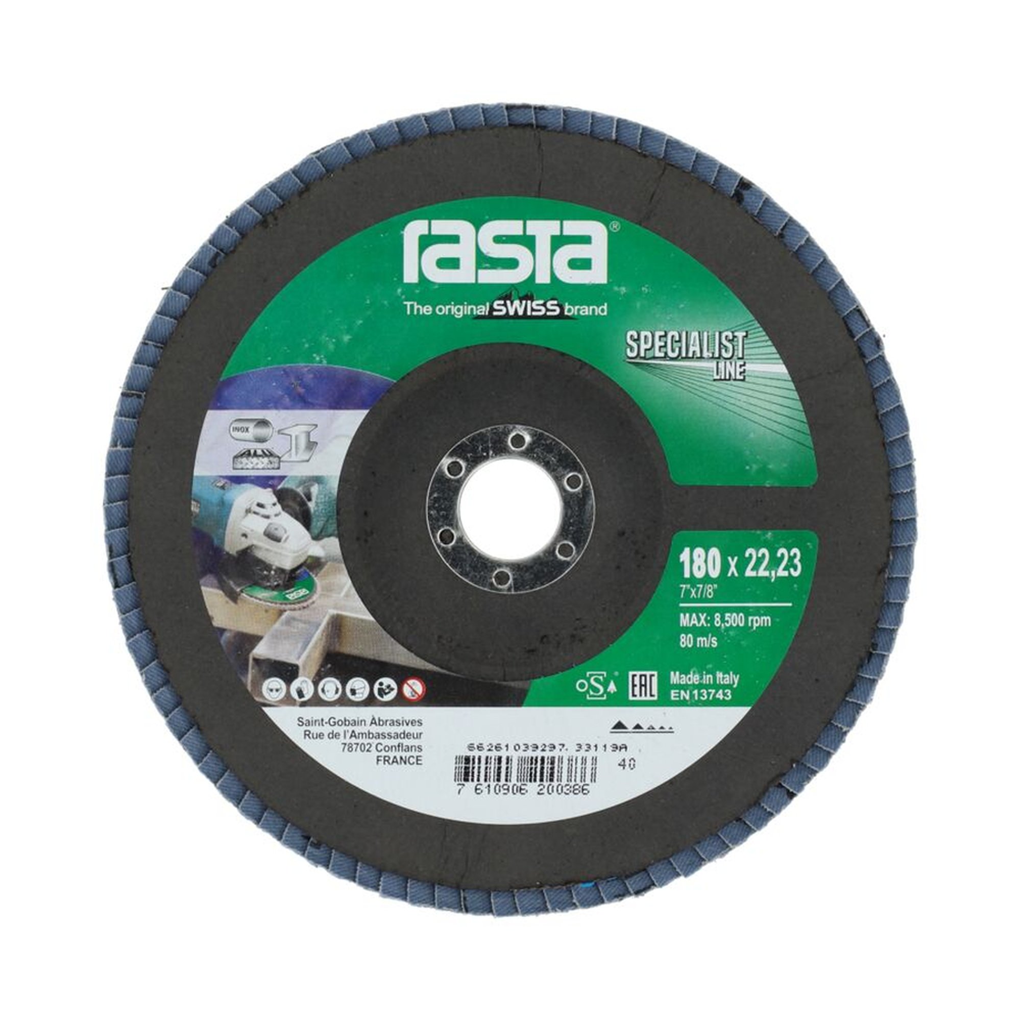 10 x Norton Fächerschleifscheiben 180x22mm K40 Rasta Specialist Line, robust & effizient