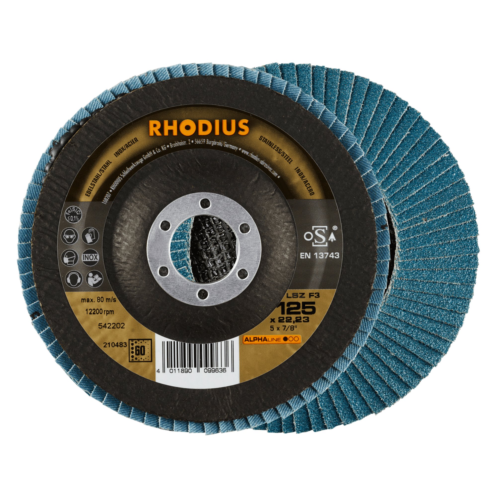 10 x RHODIUS Fächerschleifscheibe Fächerscheibe LSZ F3 Ø 125 mm Korn 60