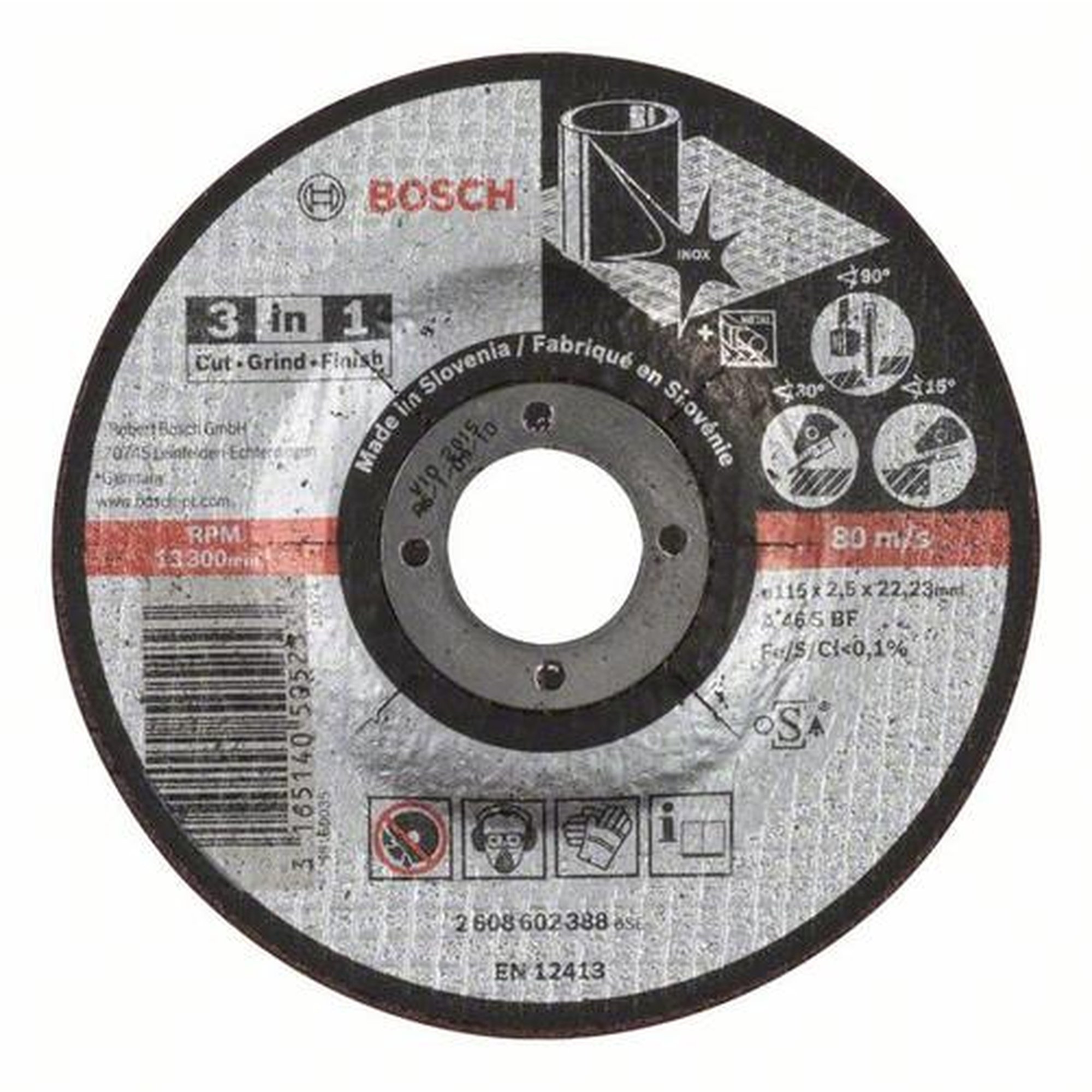 25x BOSCH Trennscheibe 3-in-1 für Metall/Edelstahl A 46 S BF, gekröpft, Ø 115 x 2,5 mm