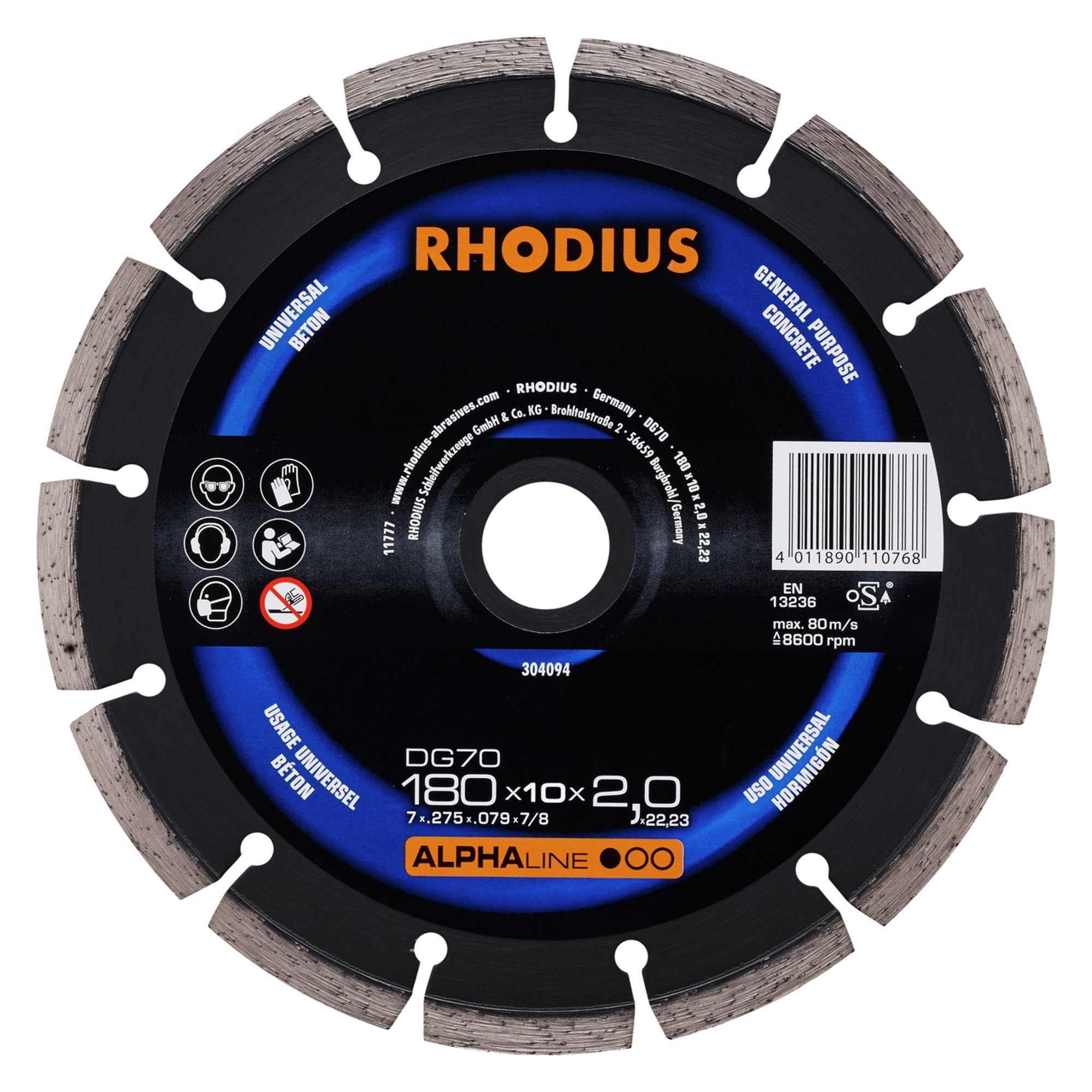 RHODIUS Diamanttrennscheibe DG70 Ø 180 mm