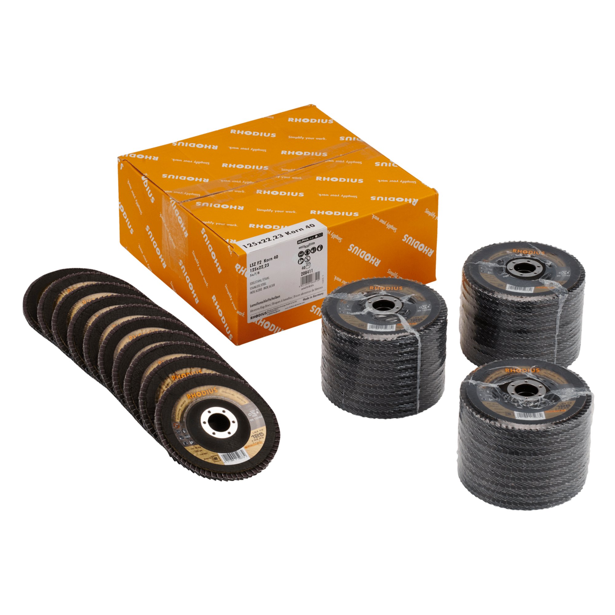 40 x RHODIUS Fächerschleifscheibe Fächerscheibe LSZ F2  Ø 125 mm Korn 40