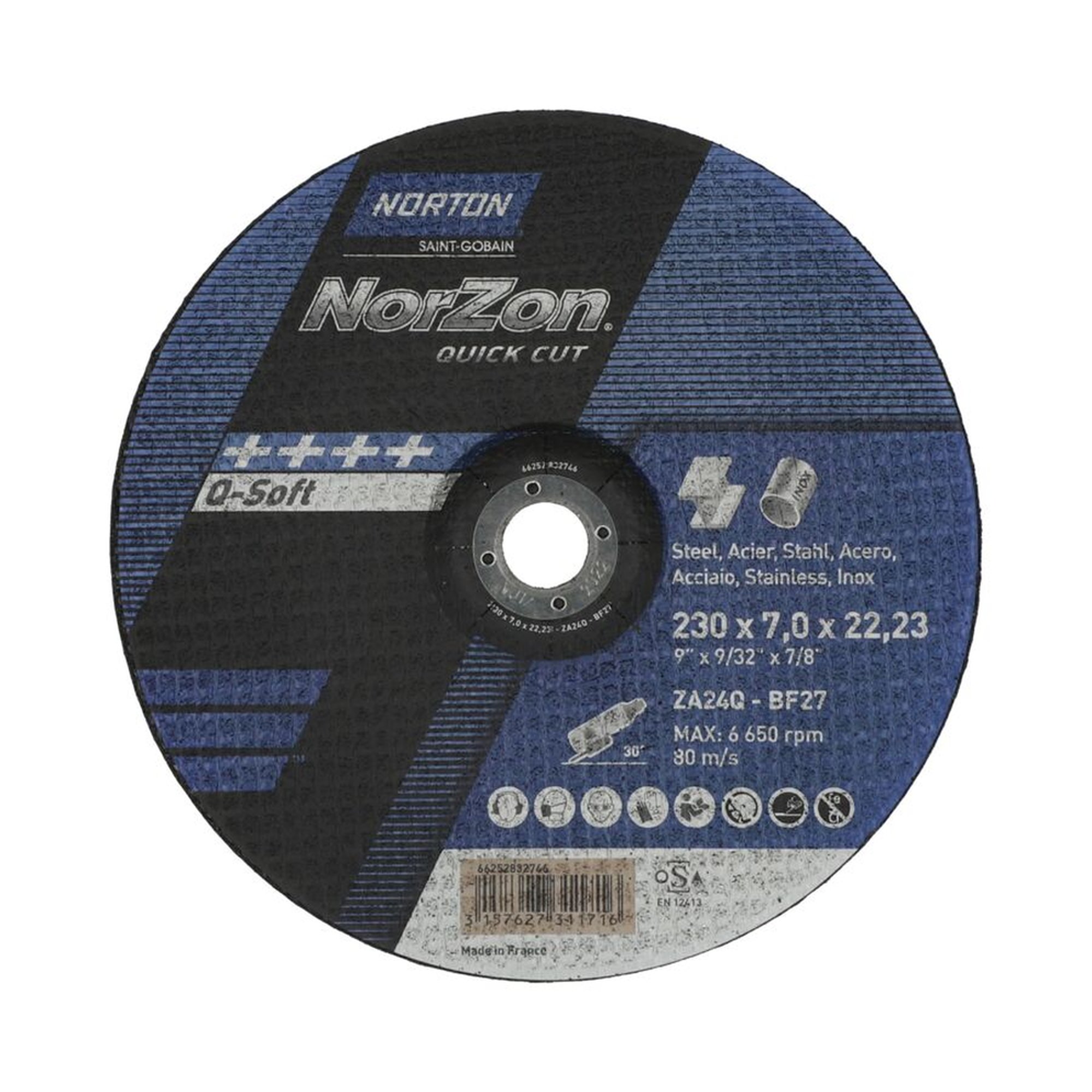 25 x Norton Gekröpfte Schruppscheibe für Metall/Inox 230x7x22.23mm NORZON QUICK CUT