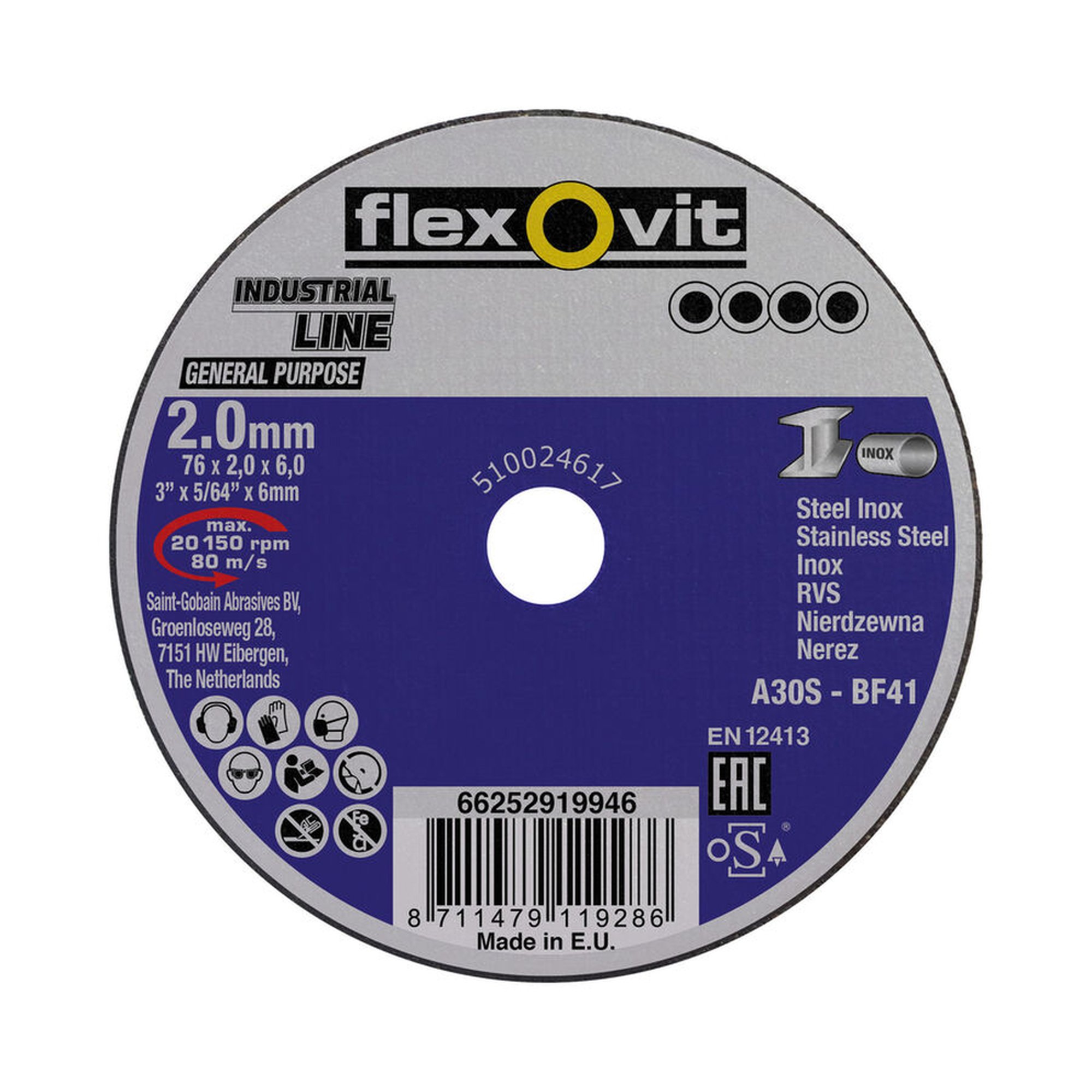 200 x Norton Trennscheibe für Inox 76x2x6mm Geradschleifer Flexovit Trennblatt