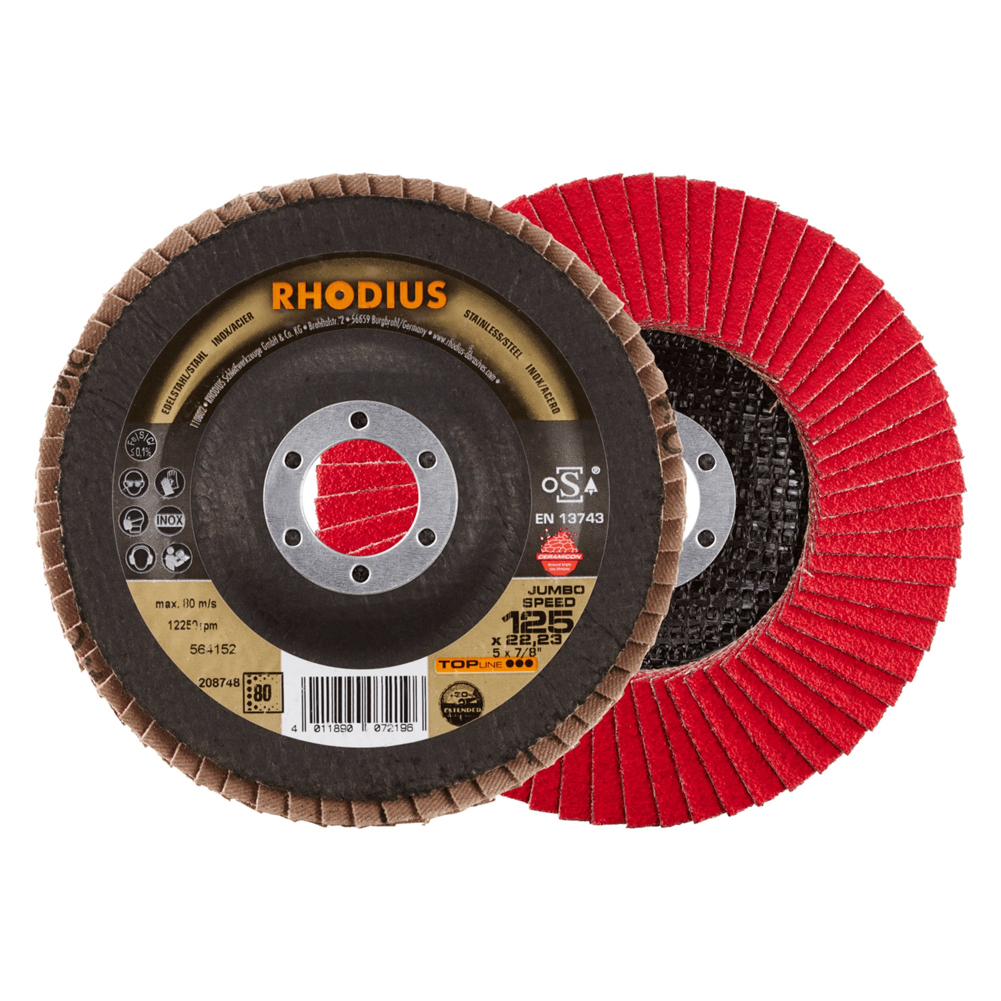 5 x RHODIUS Fächerschleifscheibe Fächerscheibe JUMBO SPEED PACK Ø 125 mm Korn 80