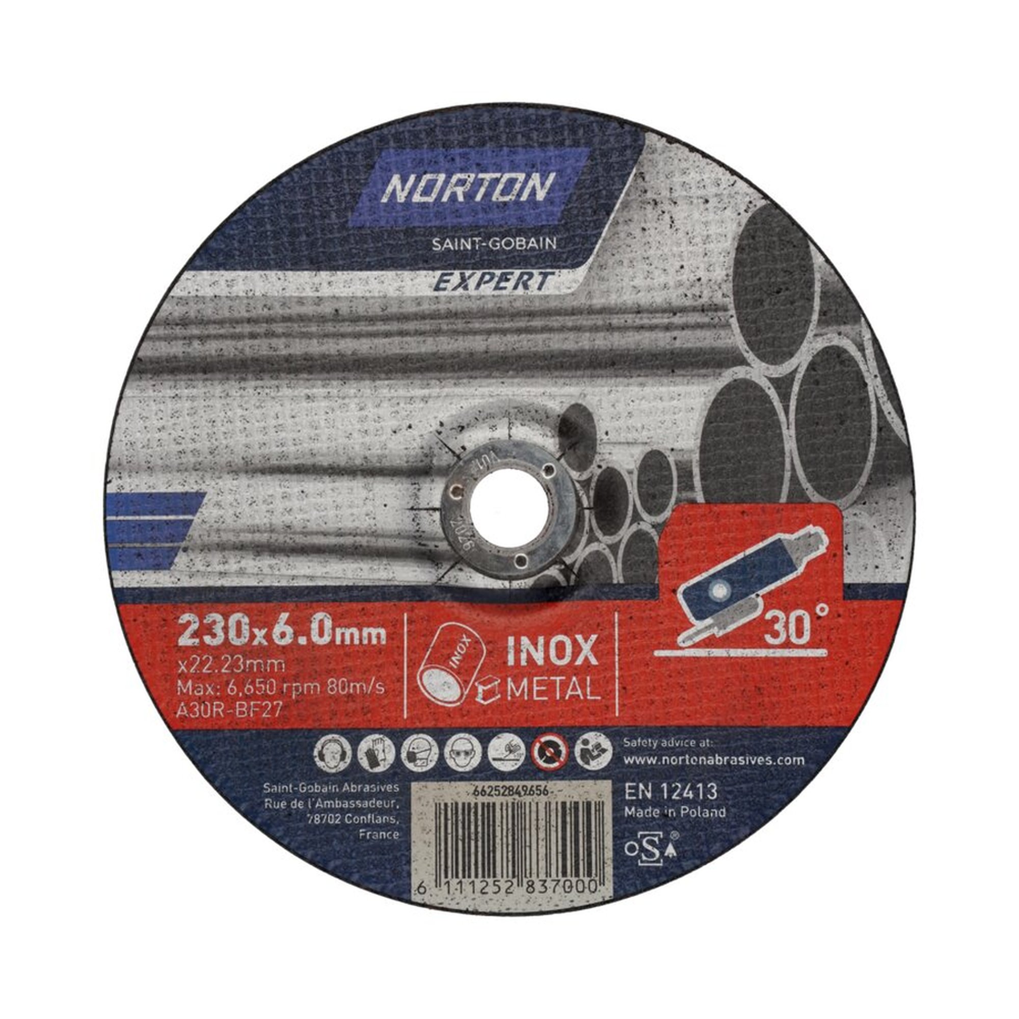 10 x Norton Gekröpfte Schruppscheibe für Metall/Inox 230x6x22.23mm EXPERT